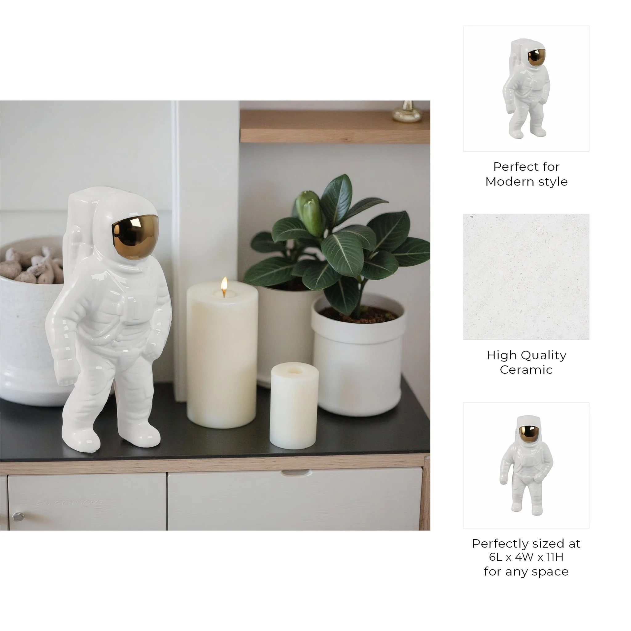 11" Astronaut Statuette, White/gold - Image 10
