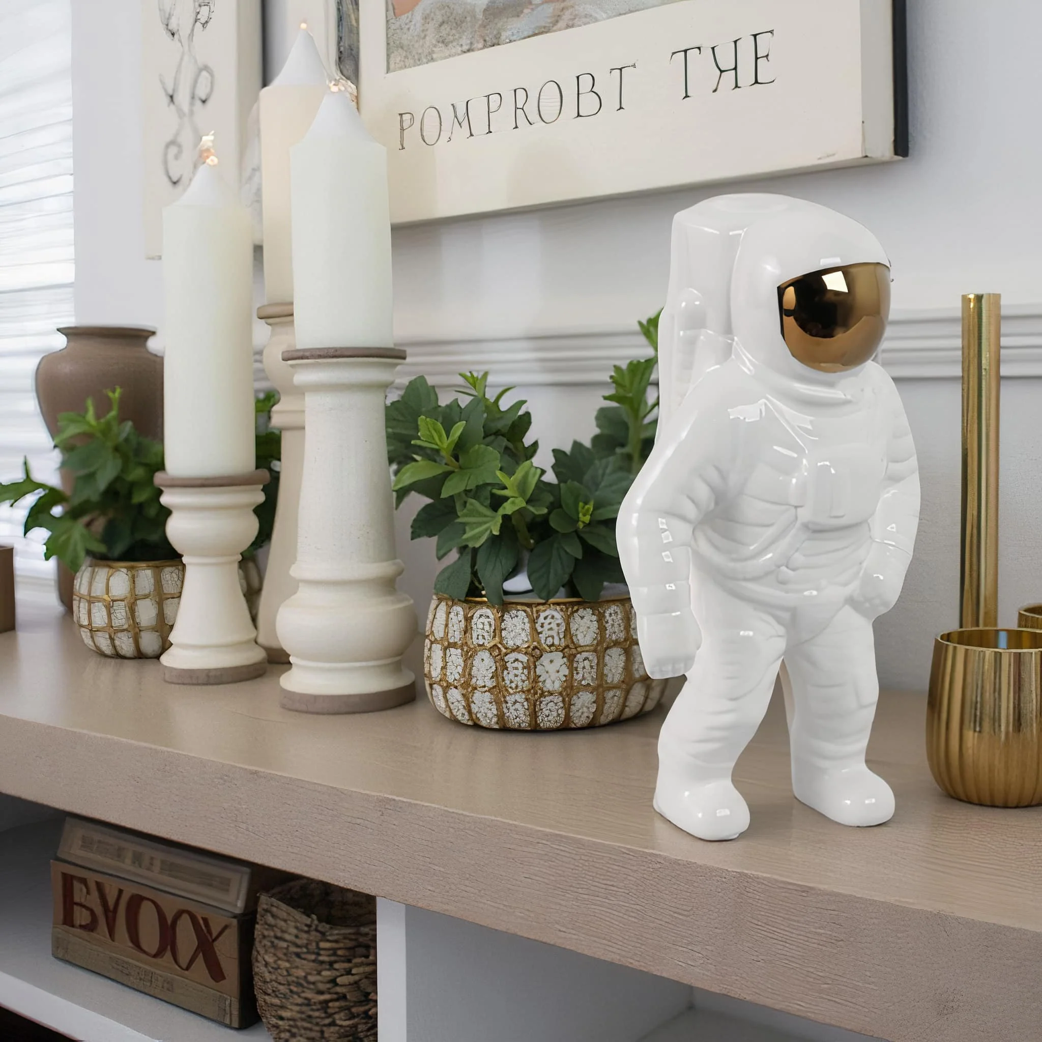 11" Astronaut Statuette, White/gold - Image 14