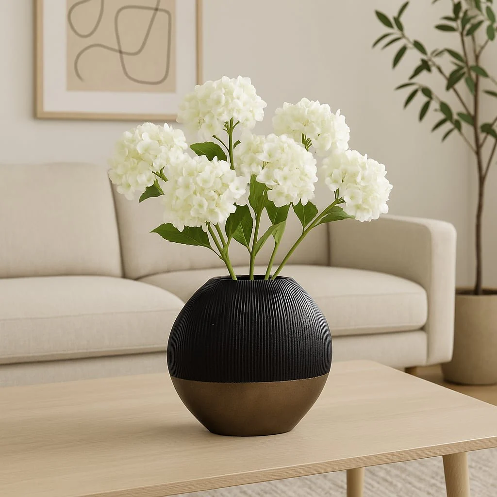 11" Color Block Round Vase, Black/brass Antique - Image 11