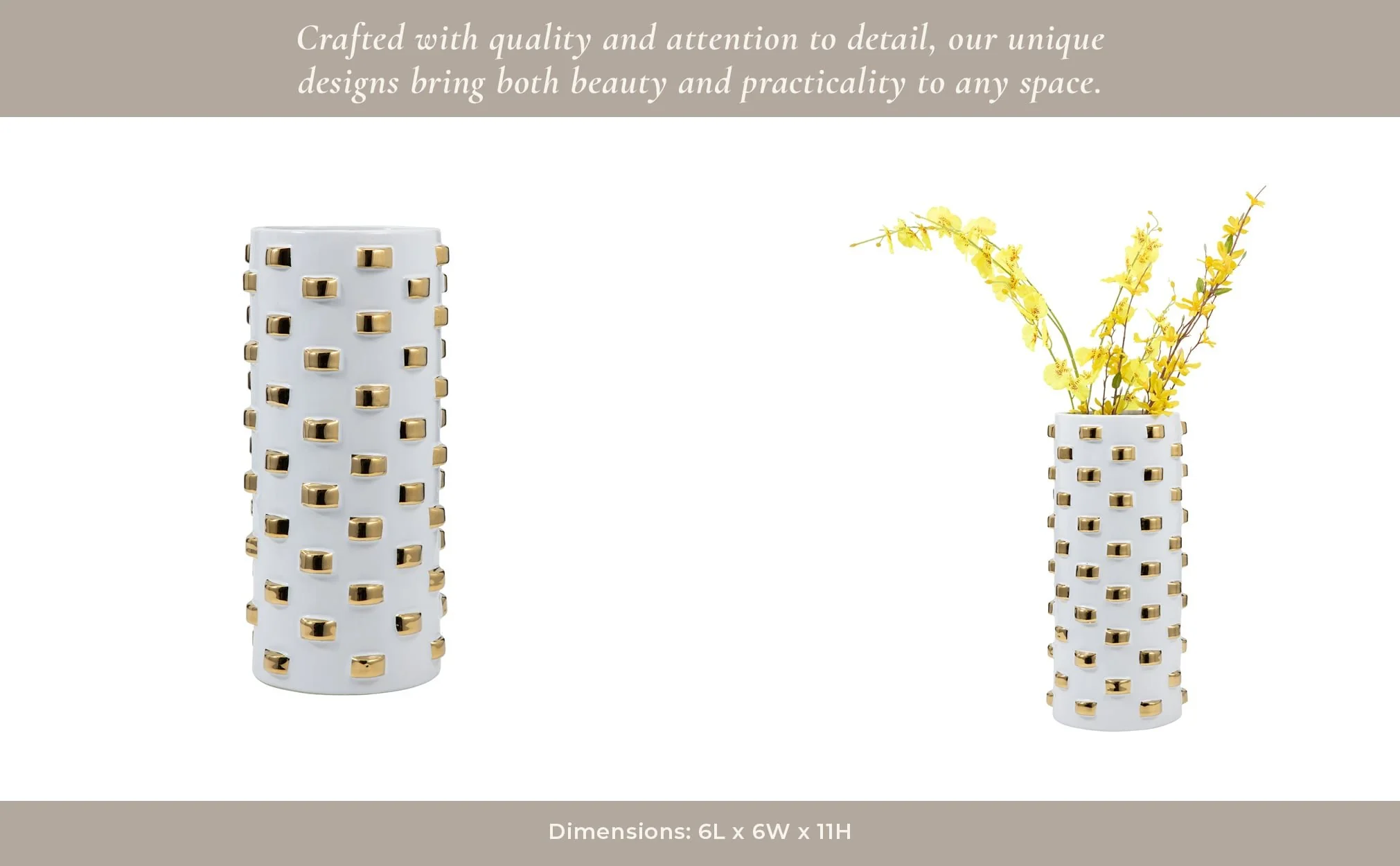 11" Cylinder Vase, White/gold - Image 12