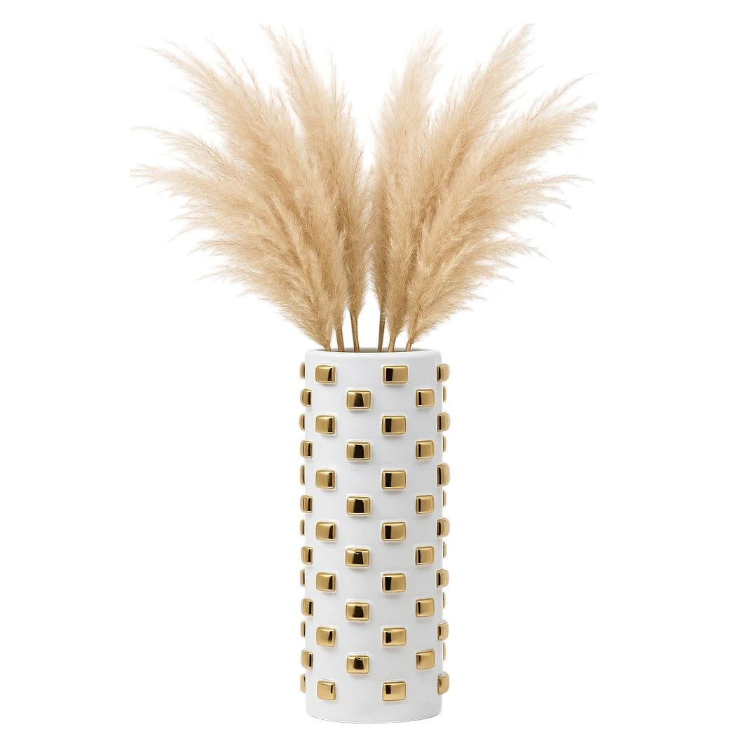 11" Cylinder Vase, White/gold - Image 2