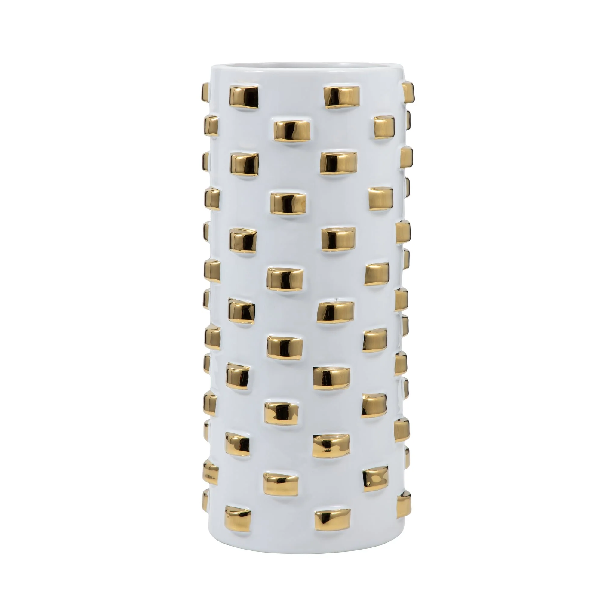 11" Cylinder Vase, White/gold - Image 3