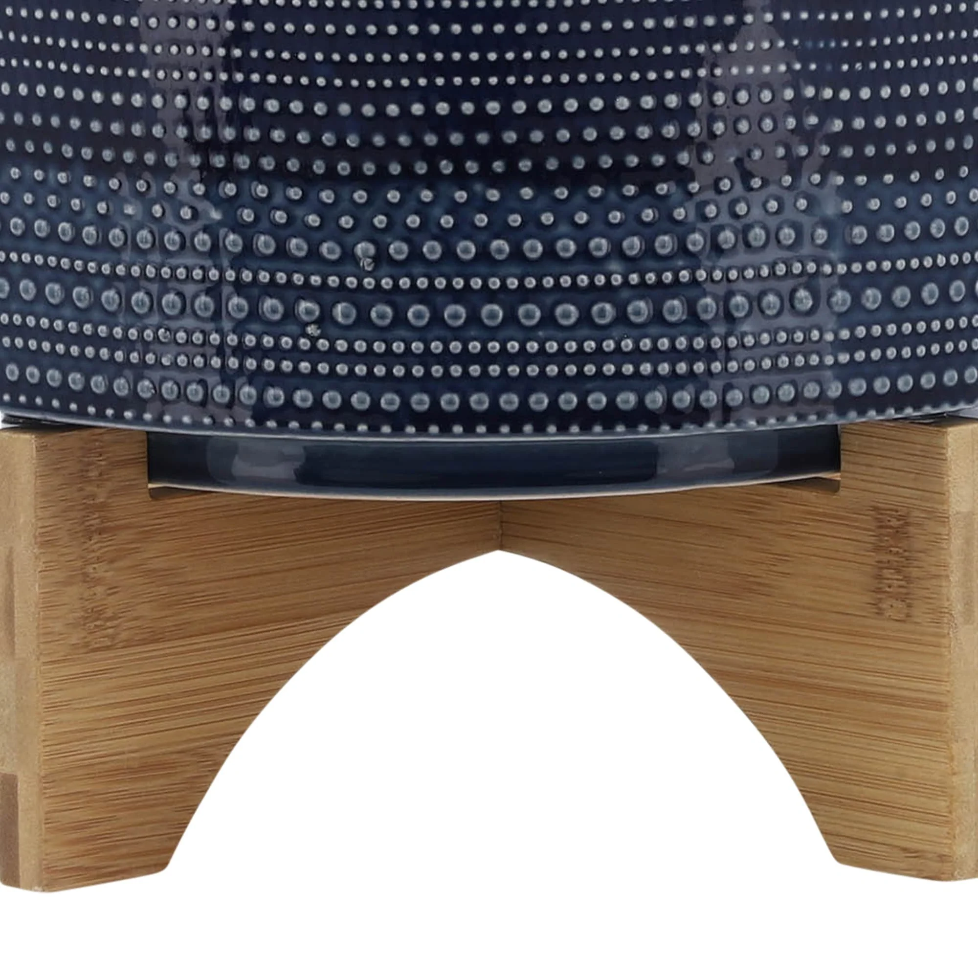 11" Dotted Planter W/ Wood Stand, Blue - Image 7