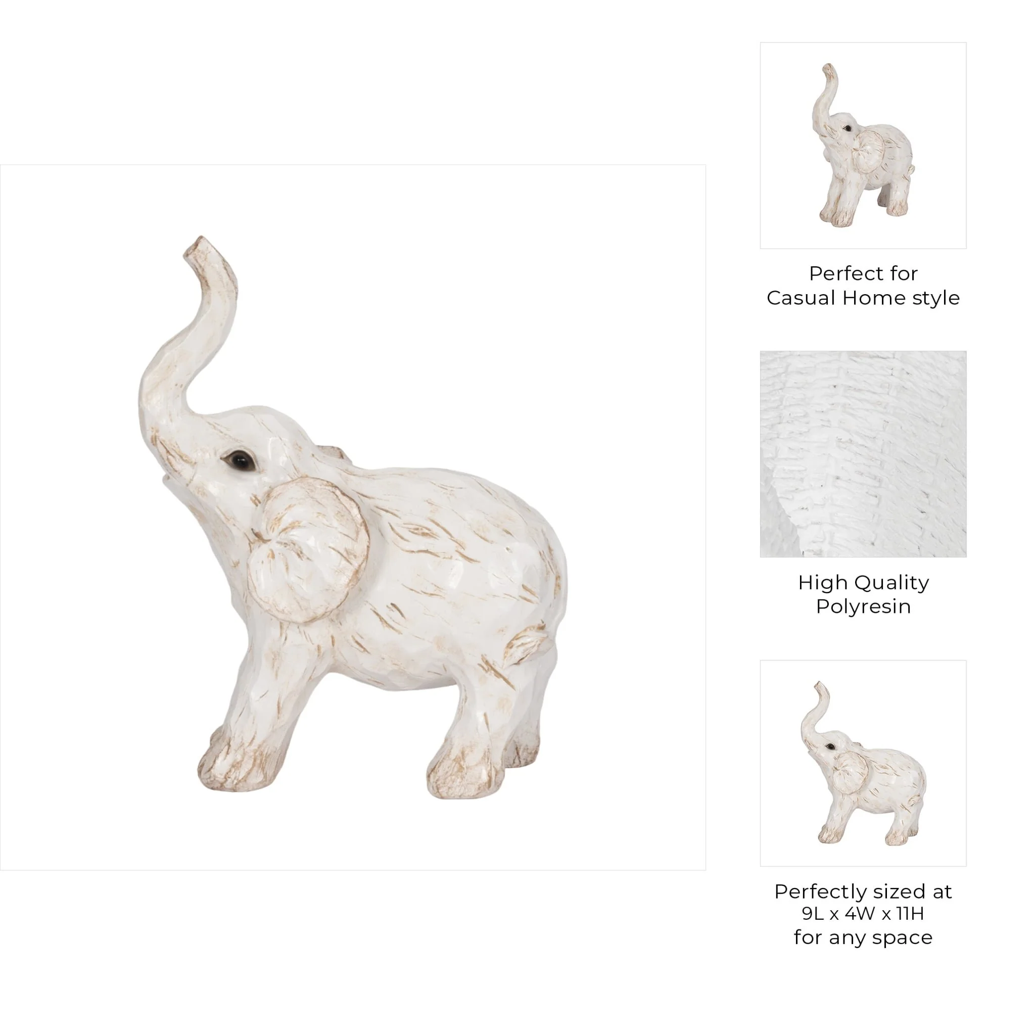11" Elephant Figurine , White - Image 10