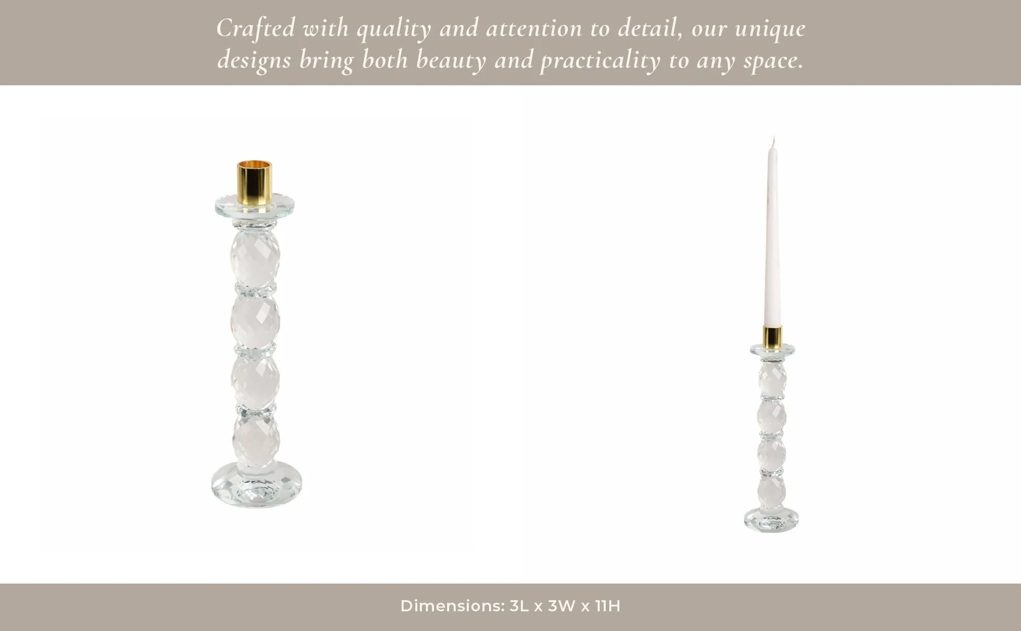 11" Etched Crystal Taper Holder, Clear/gold - Image 11