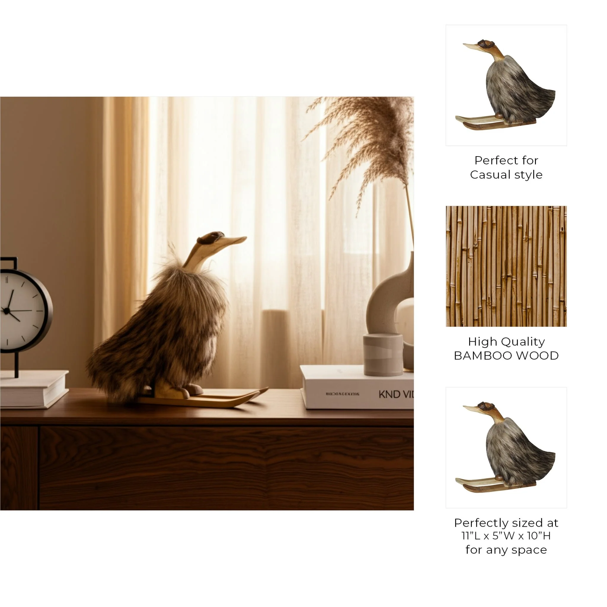 11" Faux Fur Skiing Duck With Goggles, Tan - Image 3