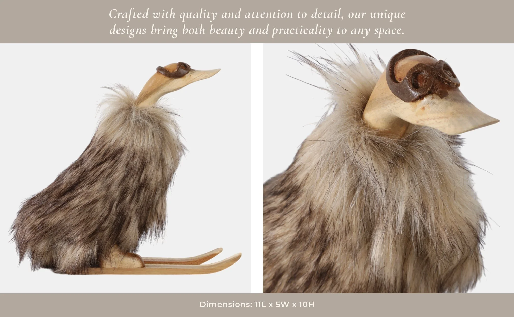 11" Faux Fur Skiing Duck With Goggles, Tan - Image 7