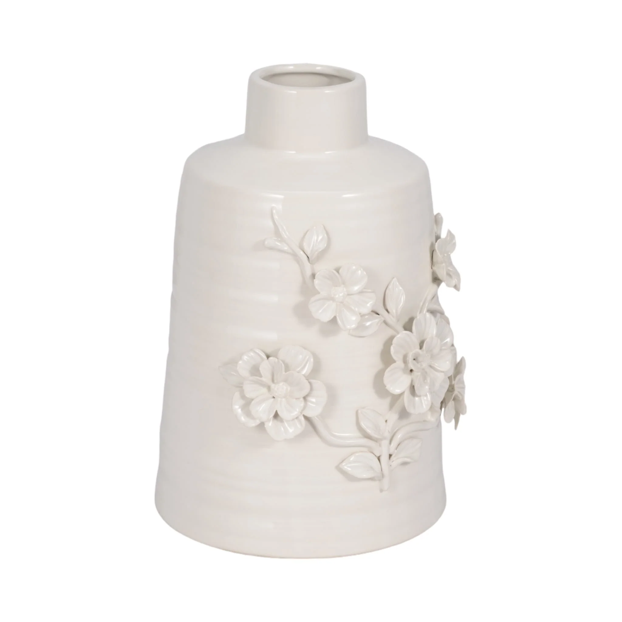 11" Floral Vase, White - Image 3