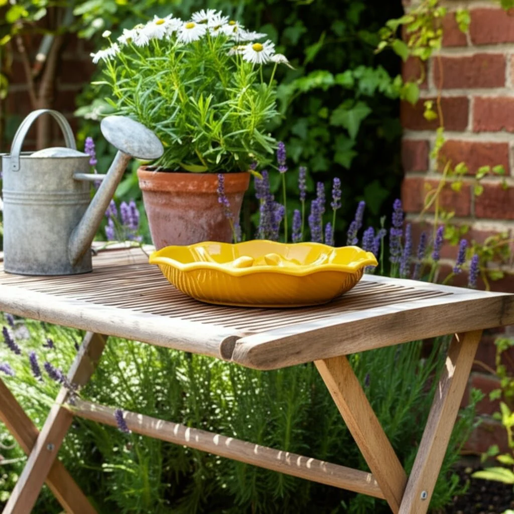 11" Flower Bird Bath, Yellow - Image 10