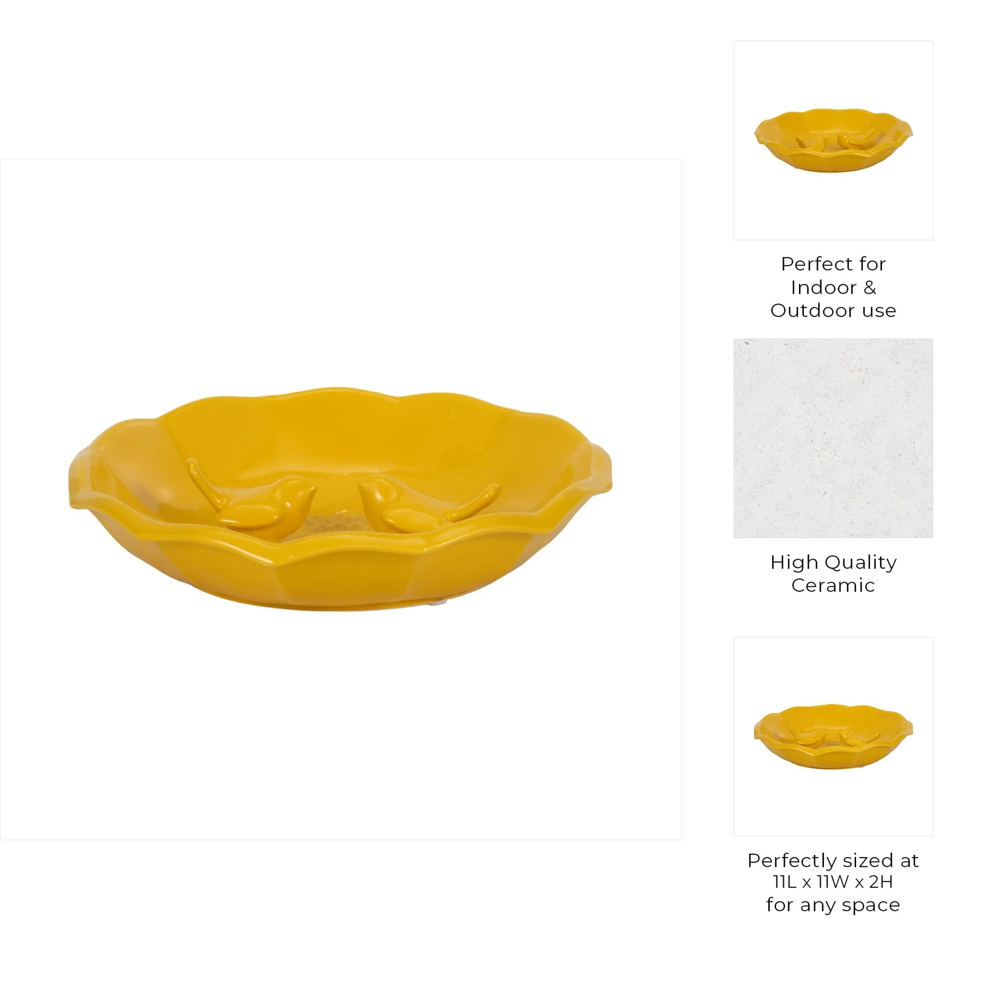 11" Flower Bird Bath, Yellow - Image 8