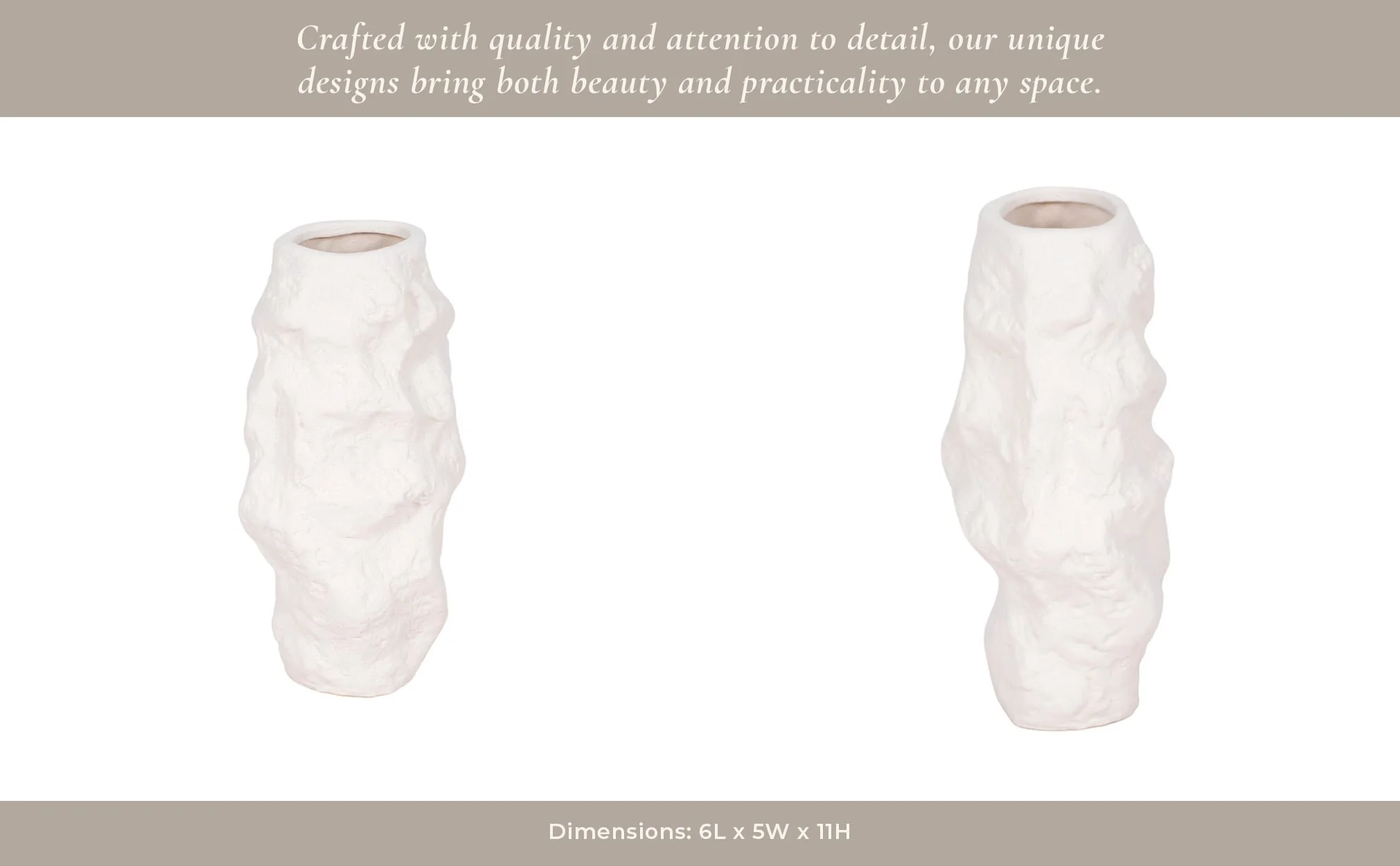 11" Jagged Textured Vase, White - Image 11