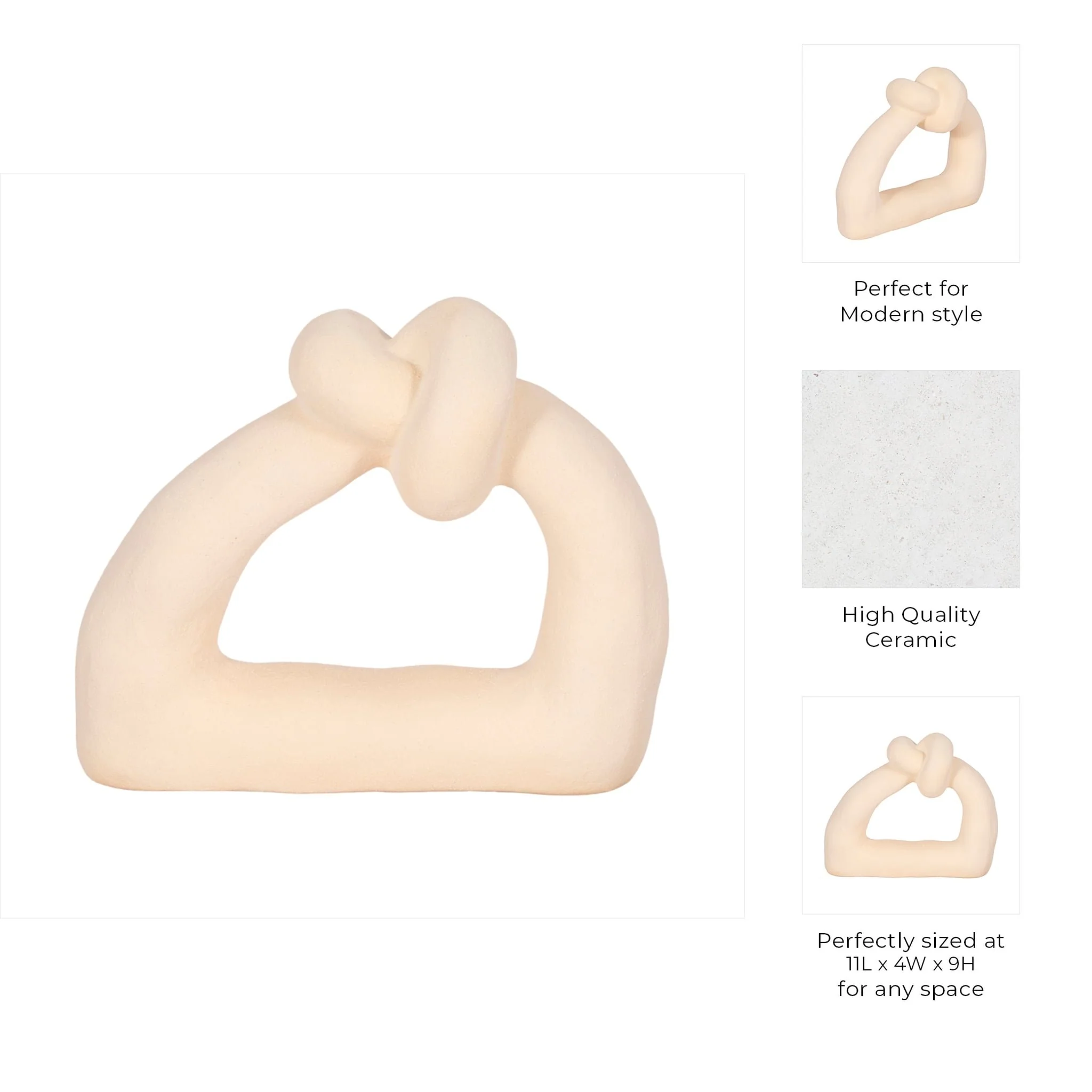 11" Knot With Open Cut-out Sand Glaze, Ivory - Image 8