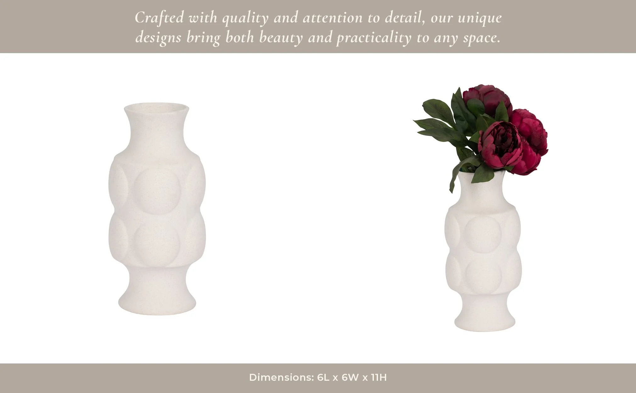 11" Large Dot Embossed Vase Sand Texture, White - Image 12