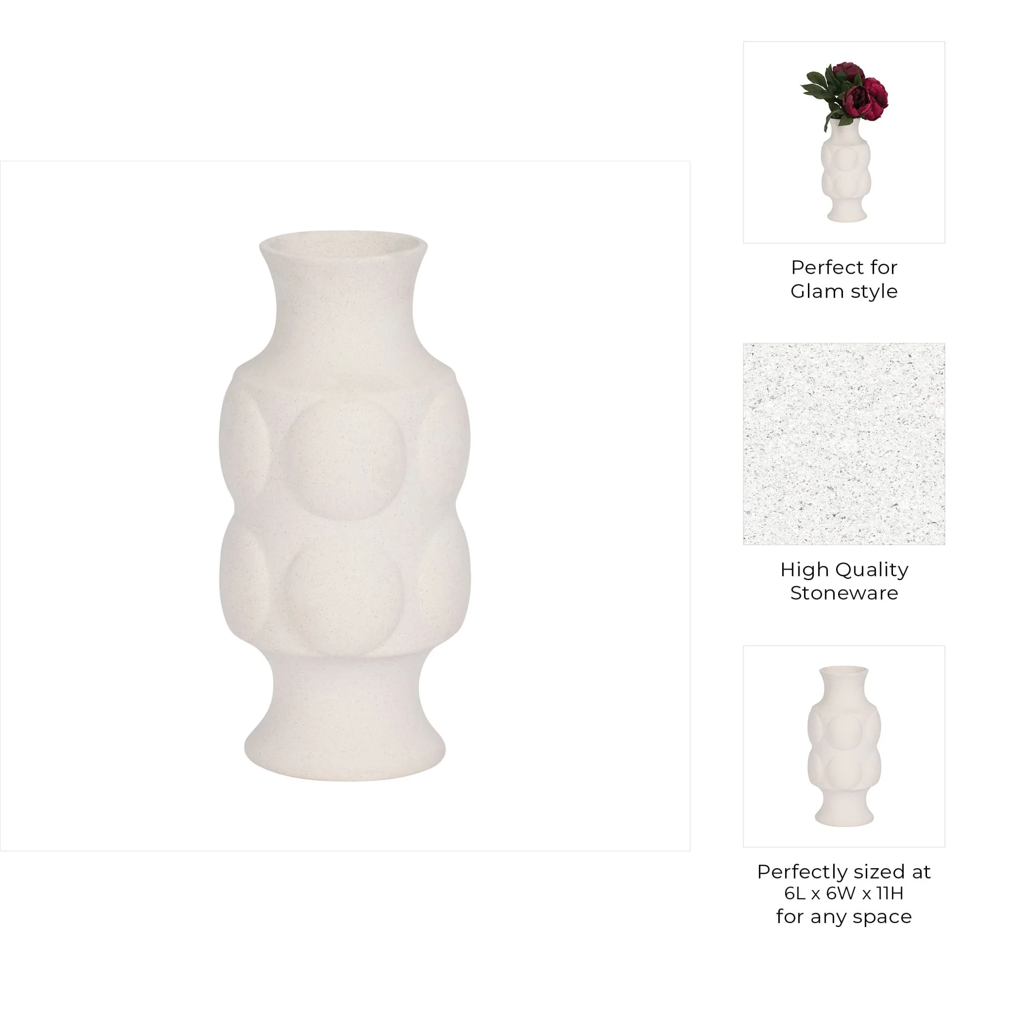 11" Large Dot Embossed Vase Sand Texture, White - Image 9