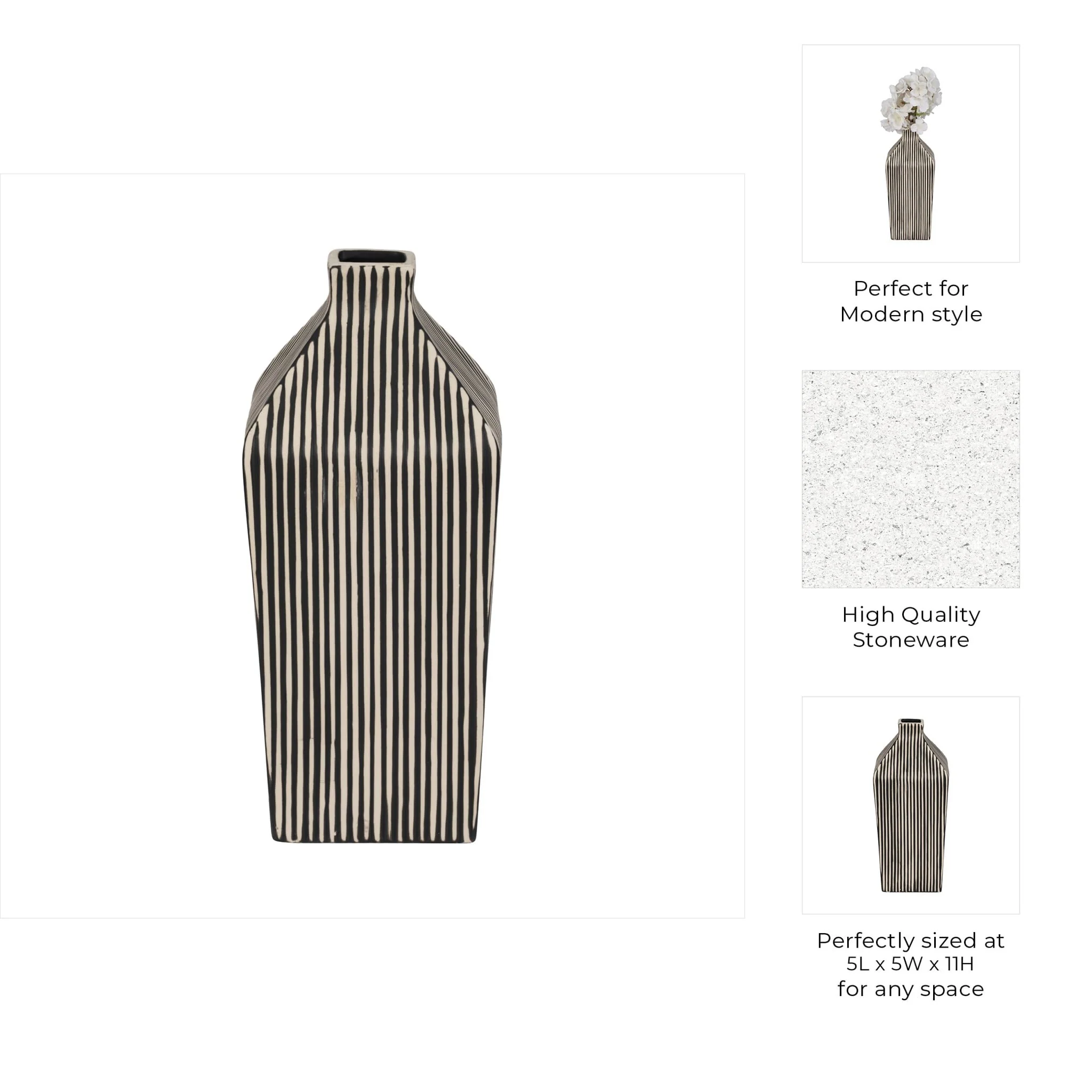 11" Lines Square Vase, Black/white - Image 10