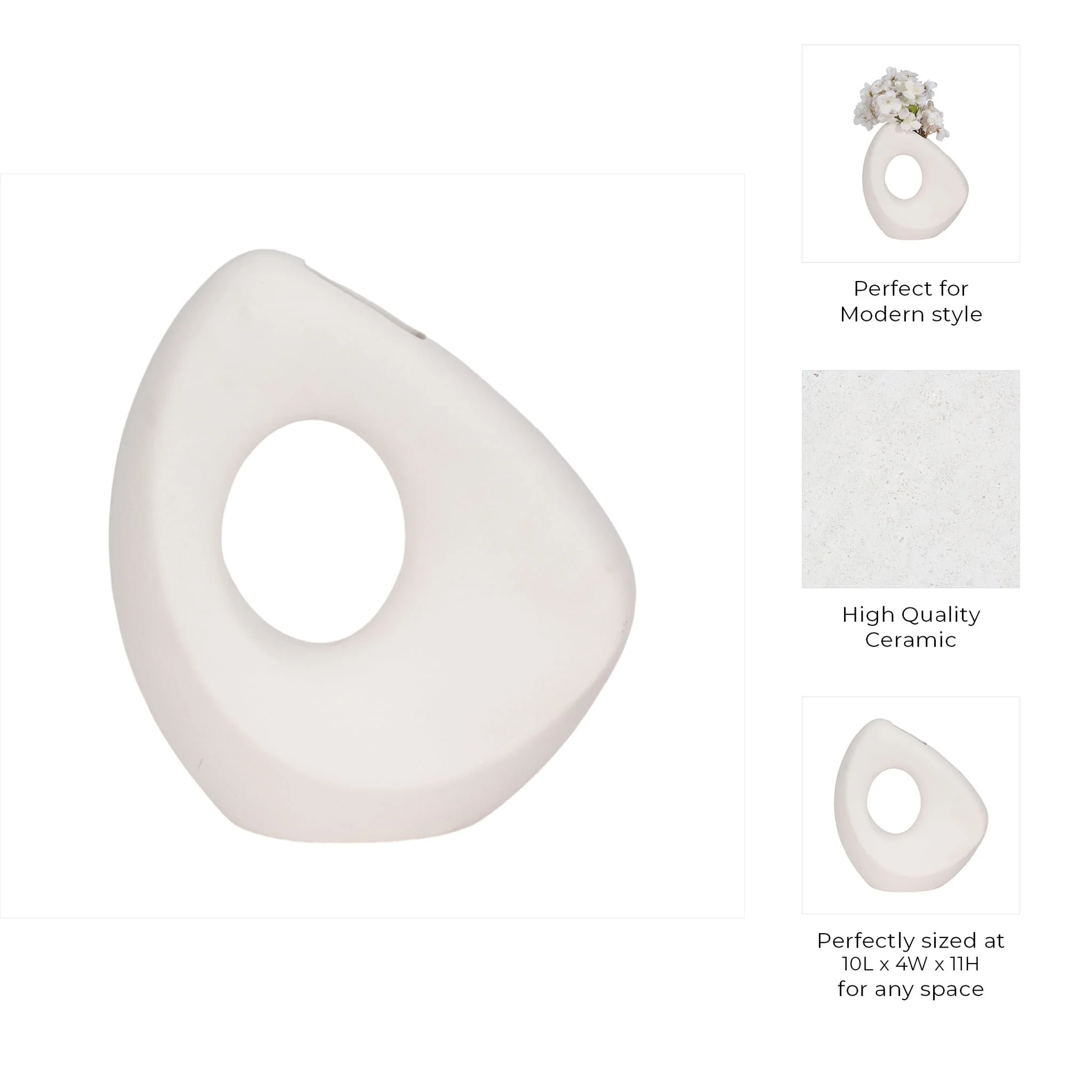 11" Lopsided Open Cut Out Vase Sand Texture, White - Image 10