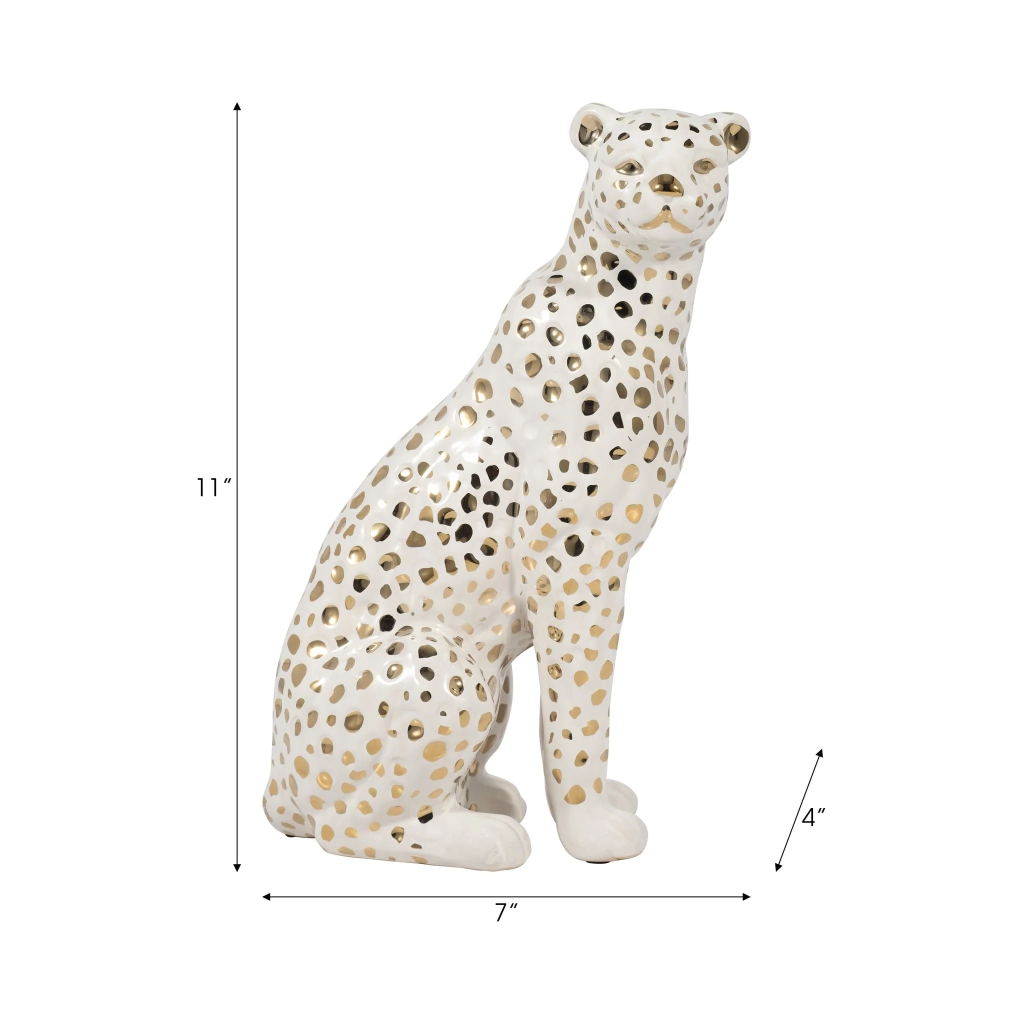11" Sitting Leopard, White/gold - Image 2