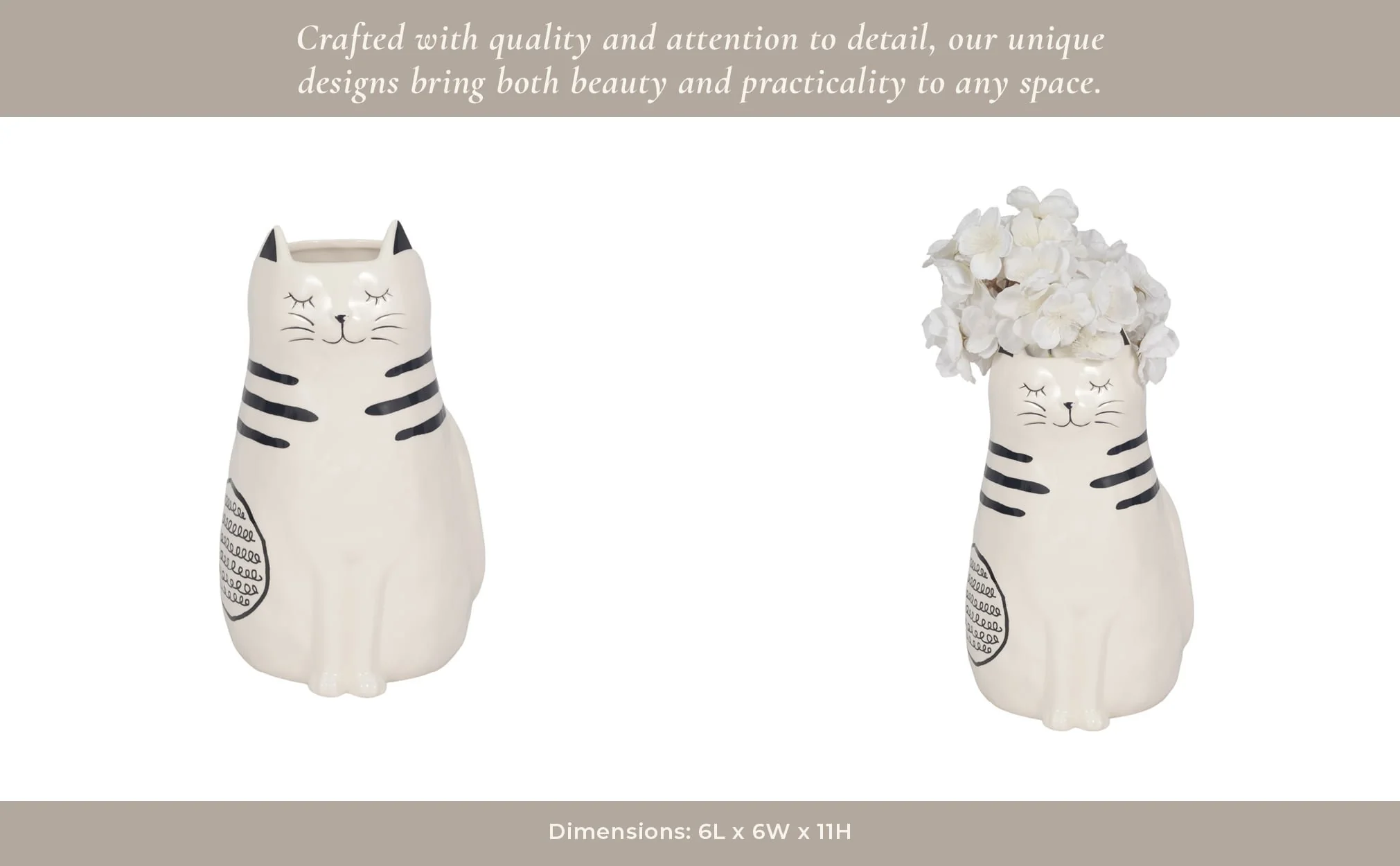 11" Sitting Pretty Kitty With Vase Opening, White/ - Image 13
