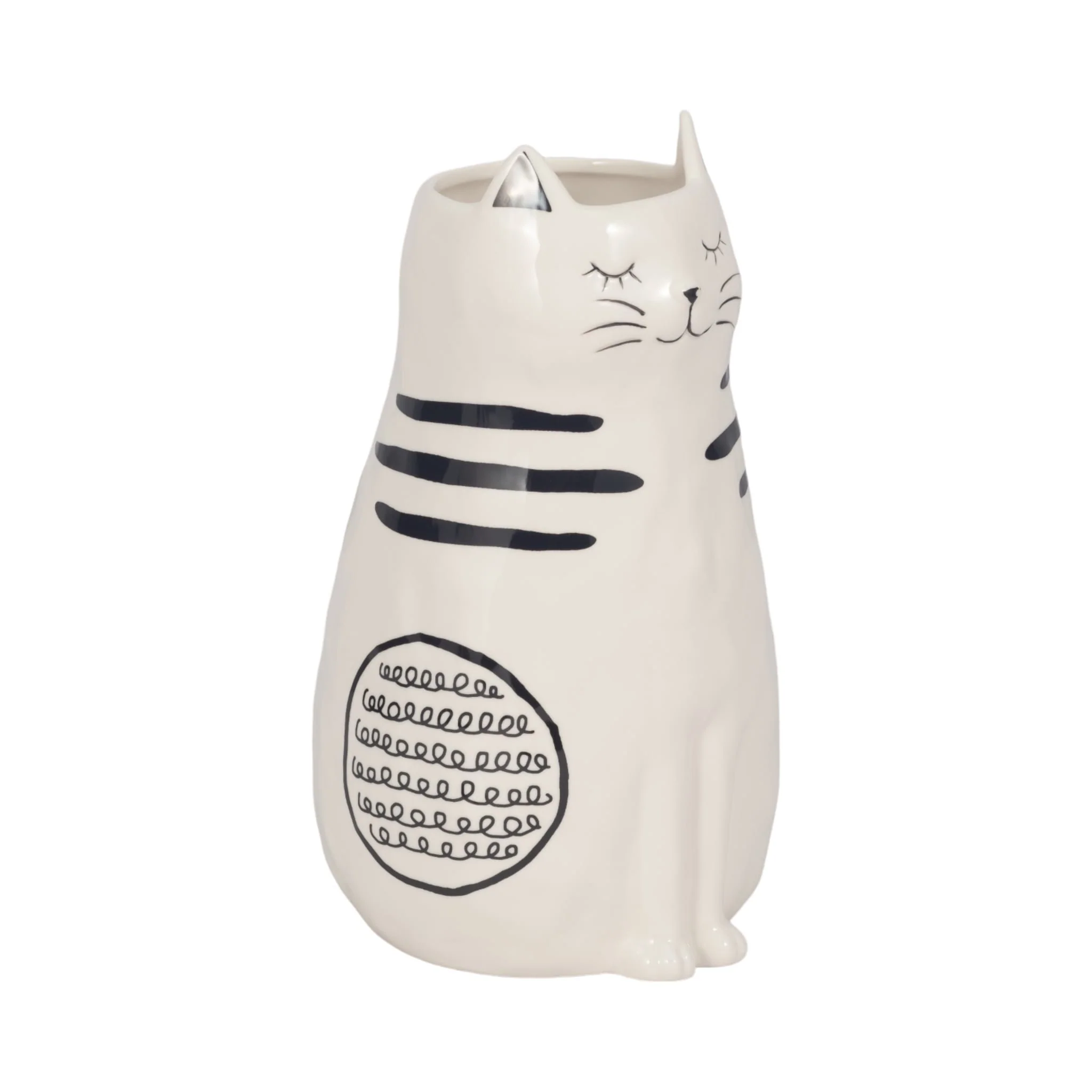 11" Sitting Pretty Kitty With Vase Opening, White/ - Image 3