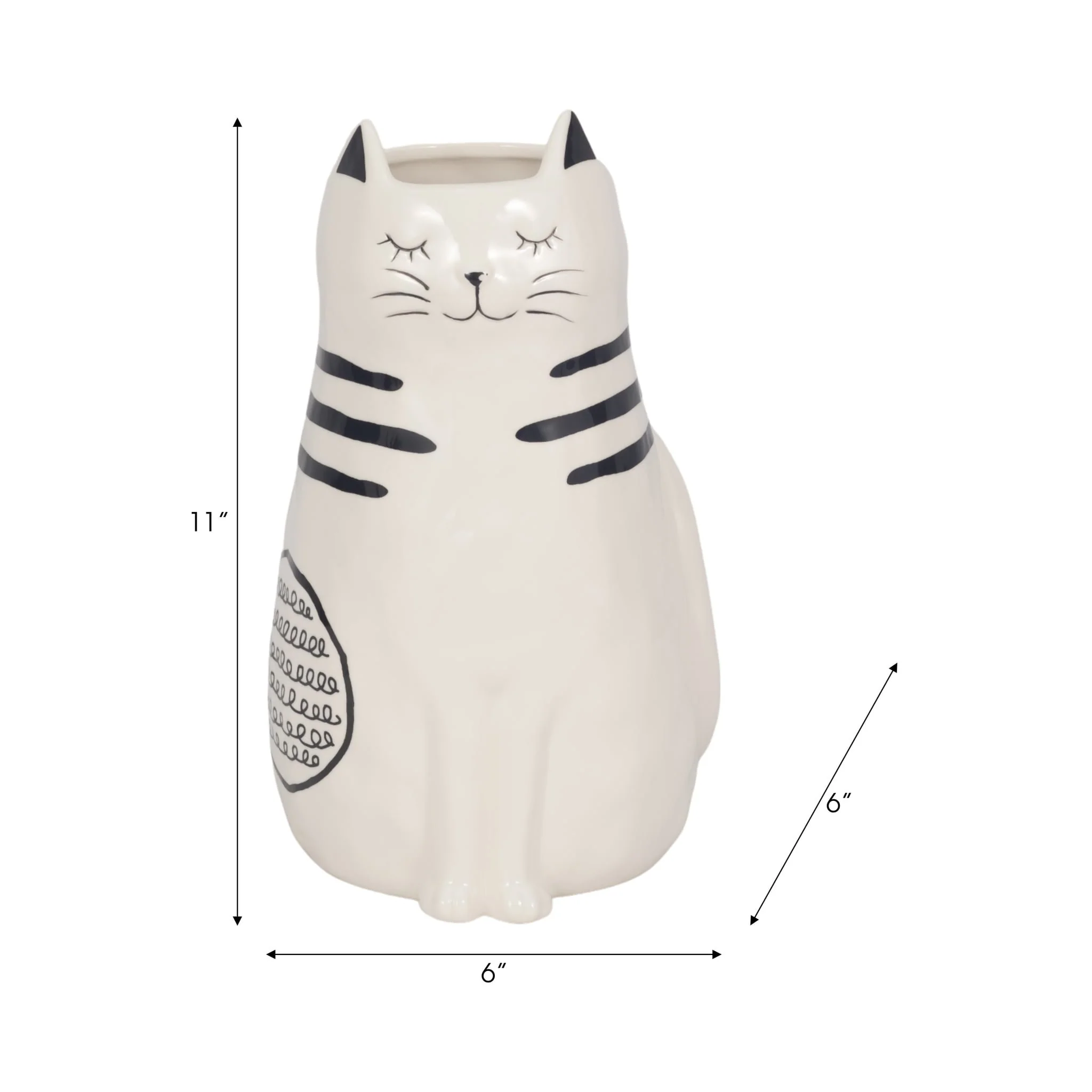 11" Sitting Pretty Kitty With Vase Opening, White/ - Image 9