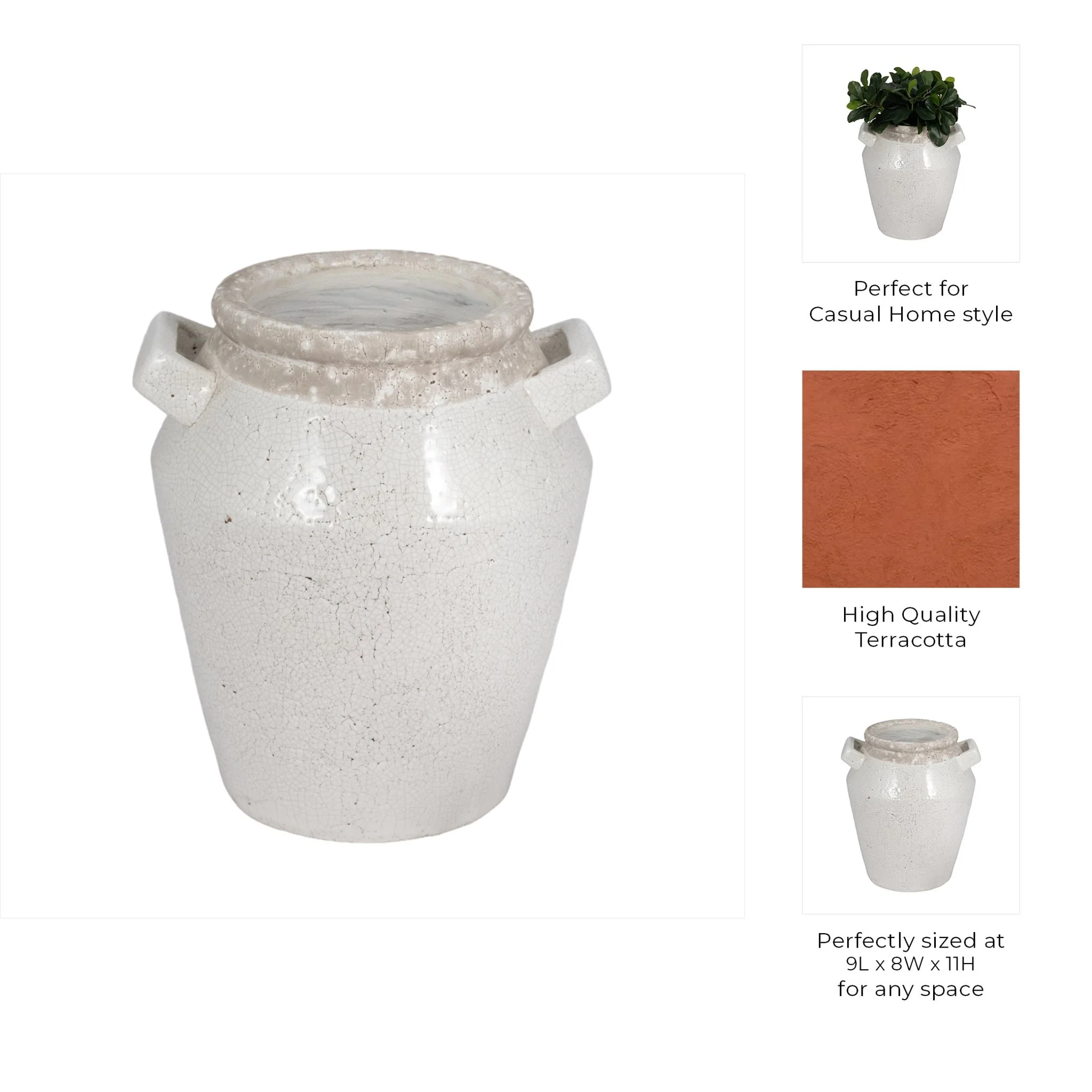 11" Squared Handle Crackle Vase, White - Image 10
