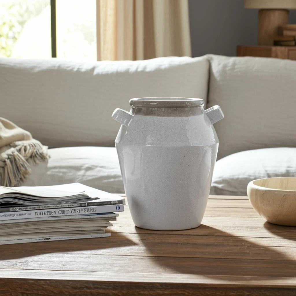 11" Squared Handle Crackle Vase, White - Image 11