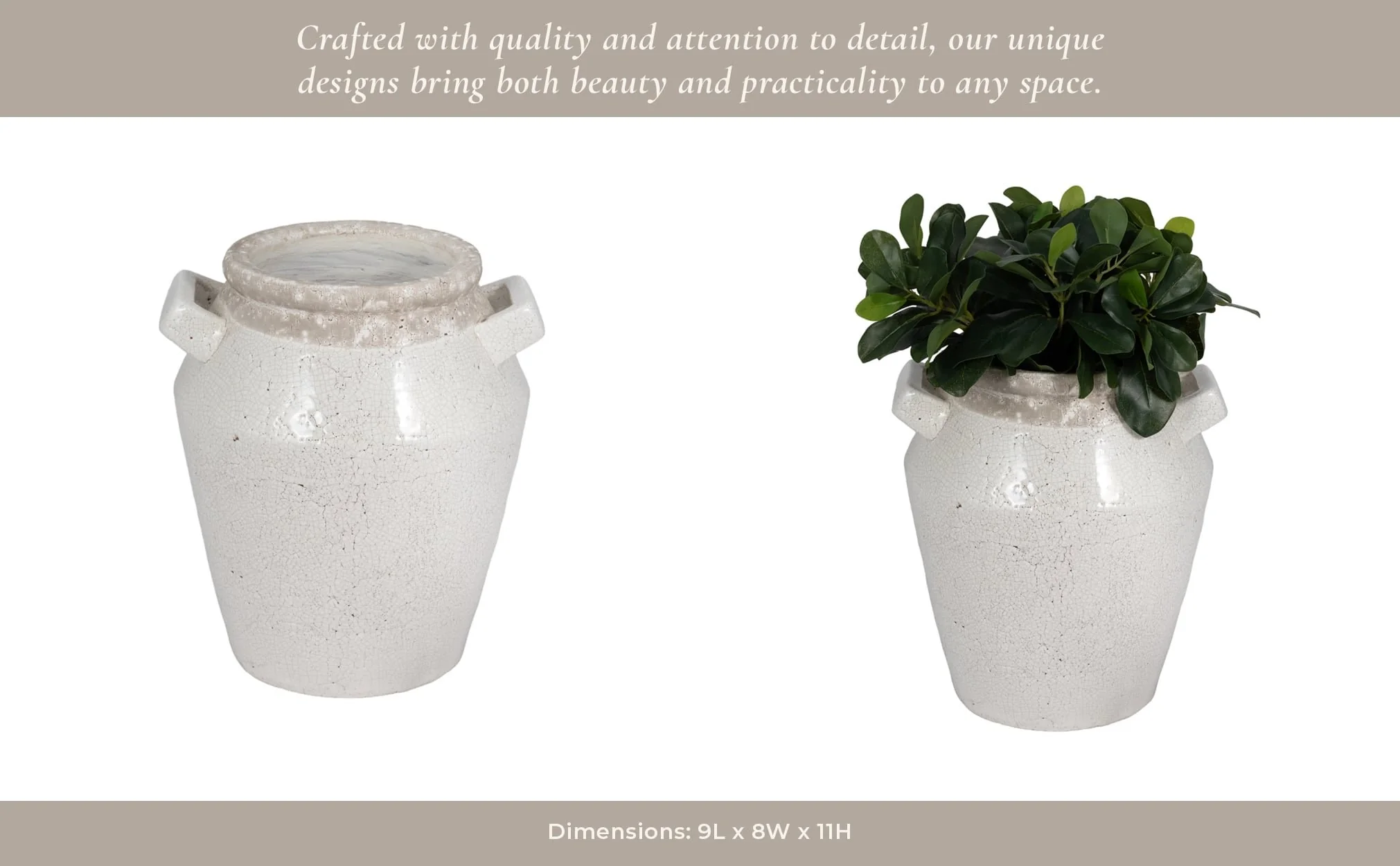 11" Squared Handle Crackle Vase, White - Image 12