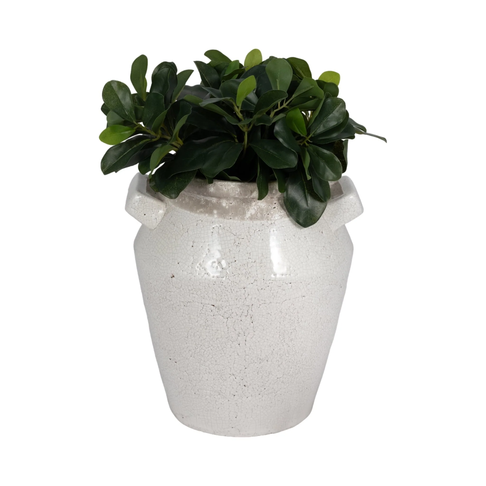 11" Squared Handle Crackle Vase, White - Image 2