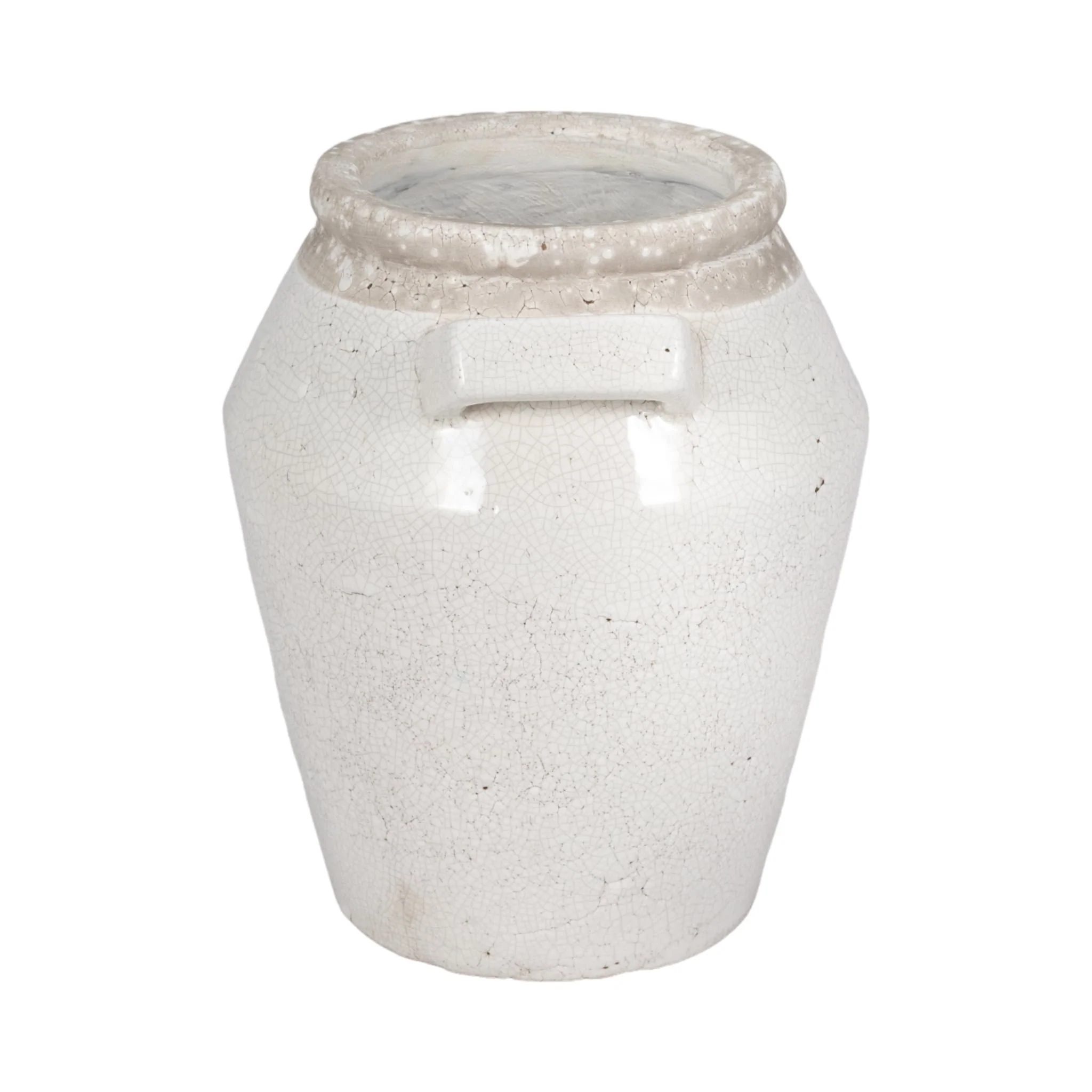 11" Squared Handle Crackle Vase, White - Image 4