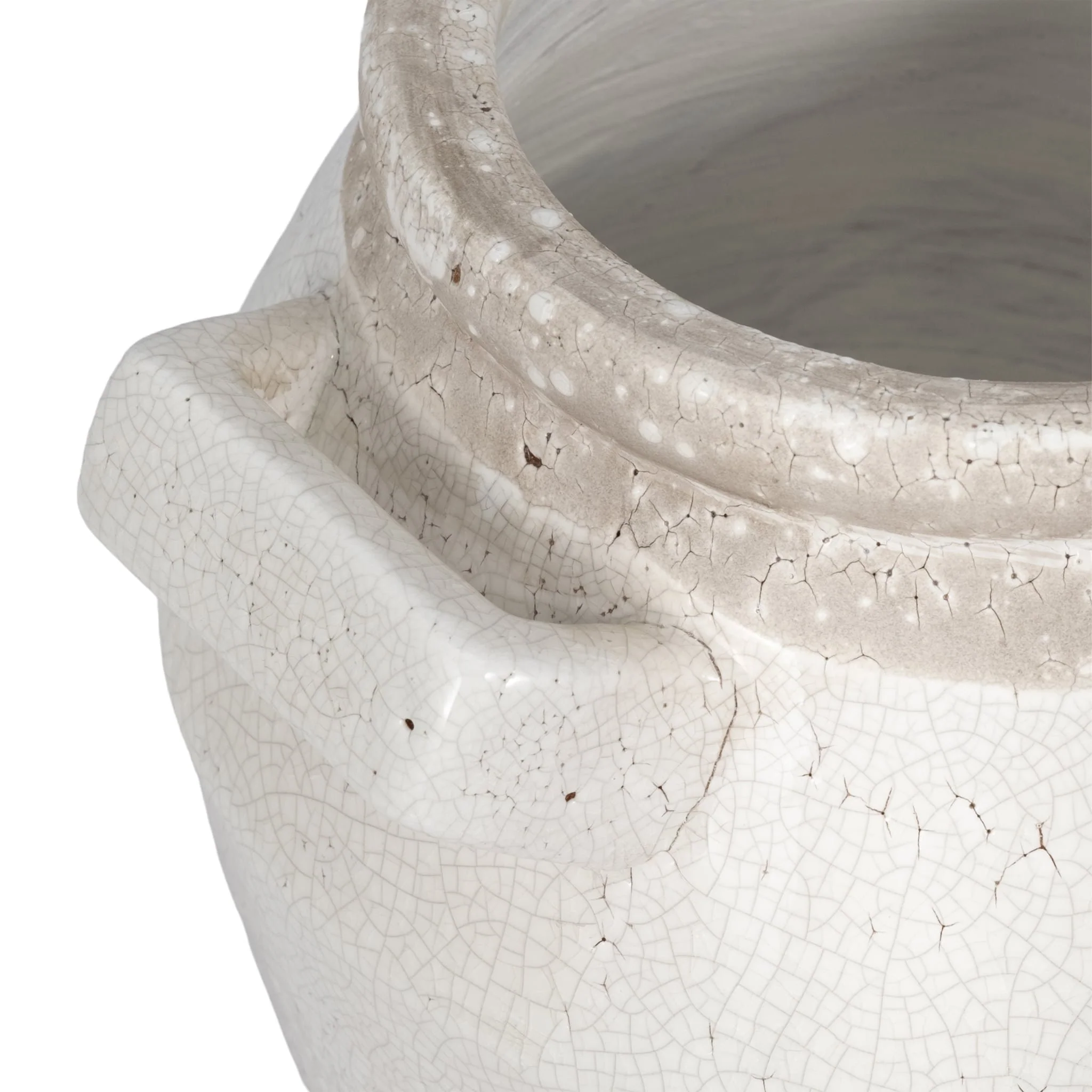 11" Squared Handle Crackle Vase, White - Image 5
