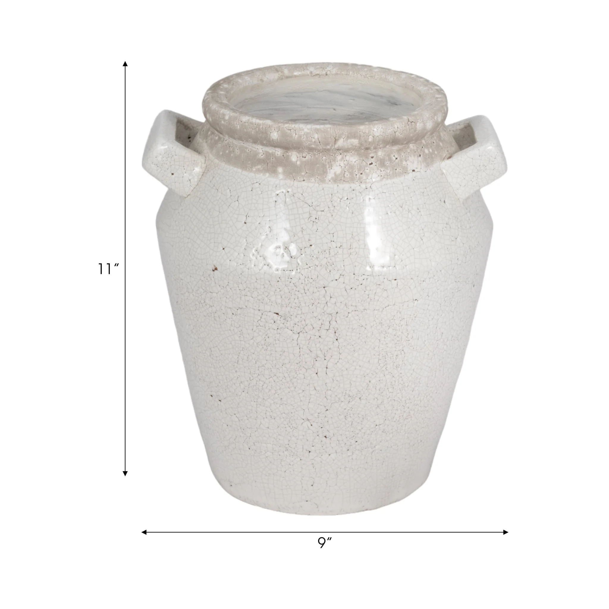 11" Squared Handle Crackle Vase, White - Image 9