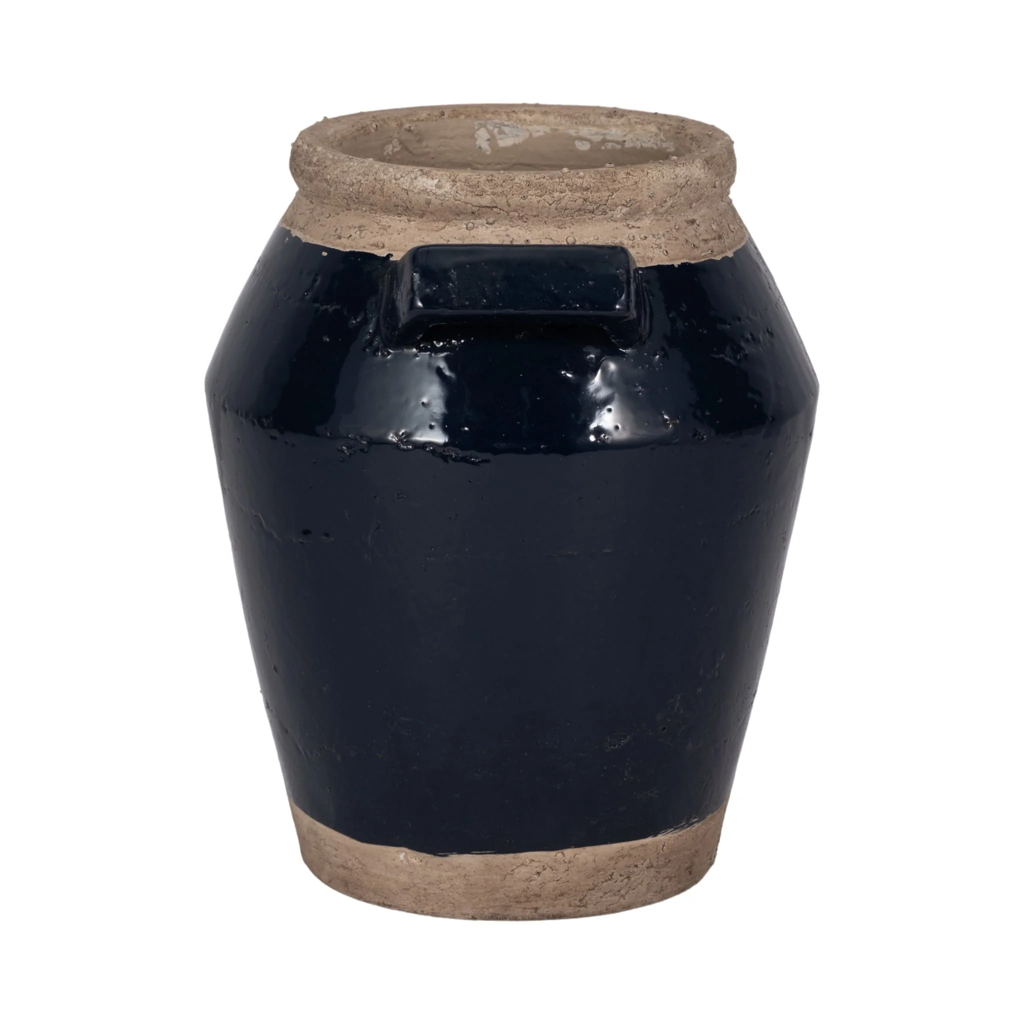 11" Squared Handle Vase, Navy/tan - Image 4
