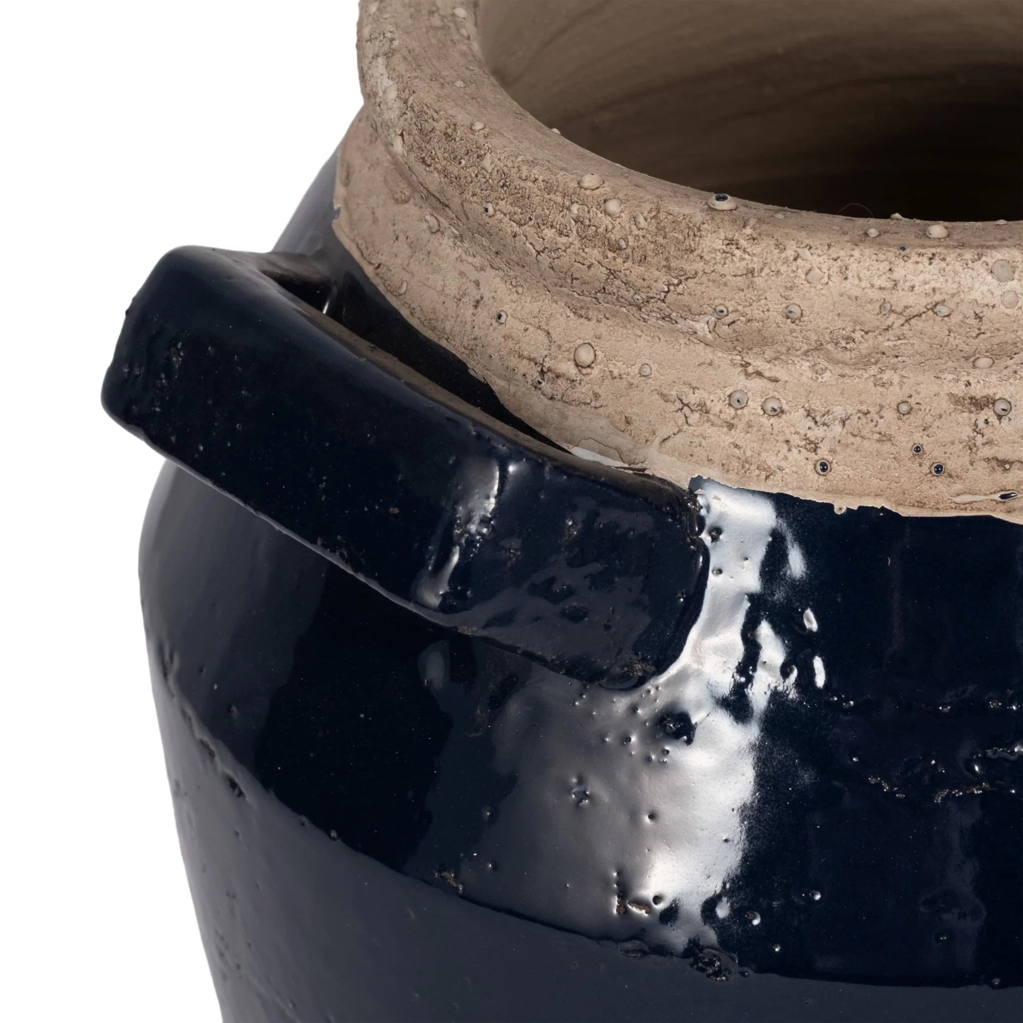 11" Squared Handle Vase, Navy/tan - Image 5