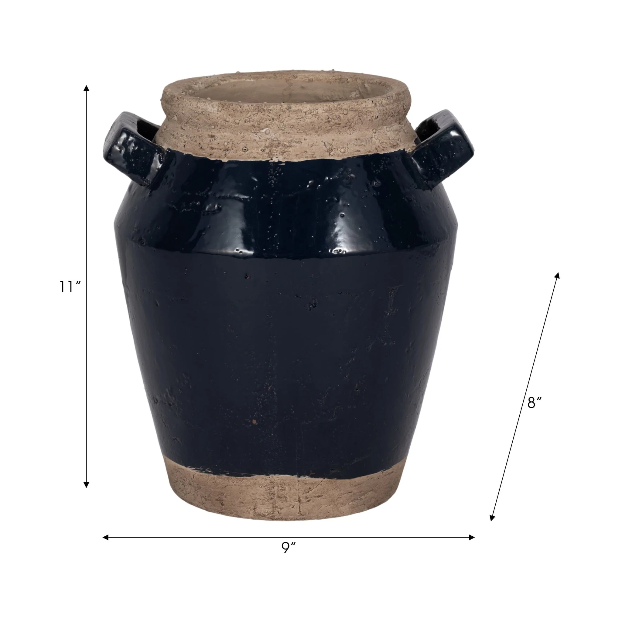 11" Squared Handle Vase, Navy/tan - Image 9