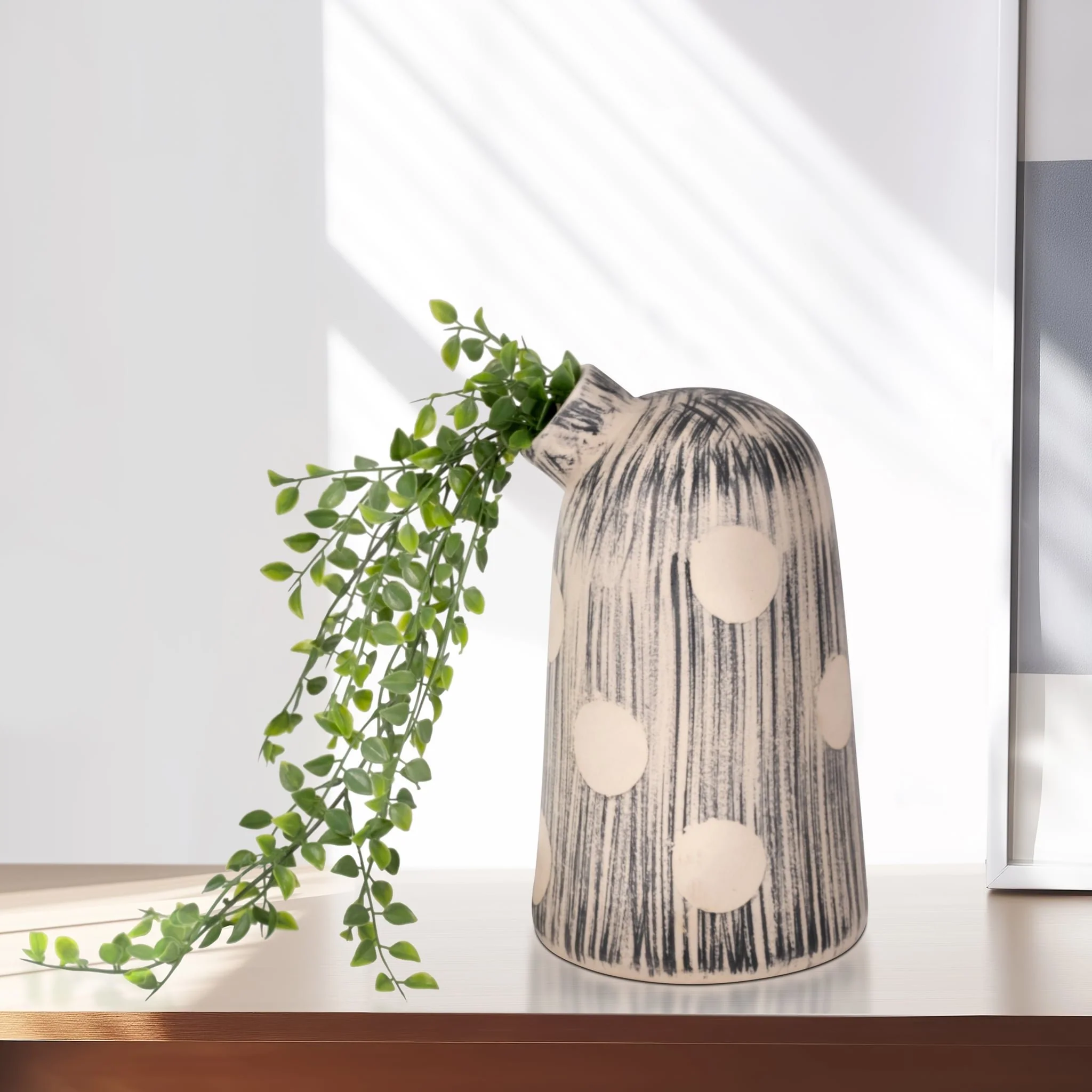 11" Striped Polka Dot Vase, Blue/ivory - Image 12