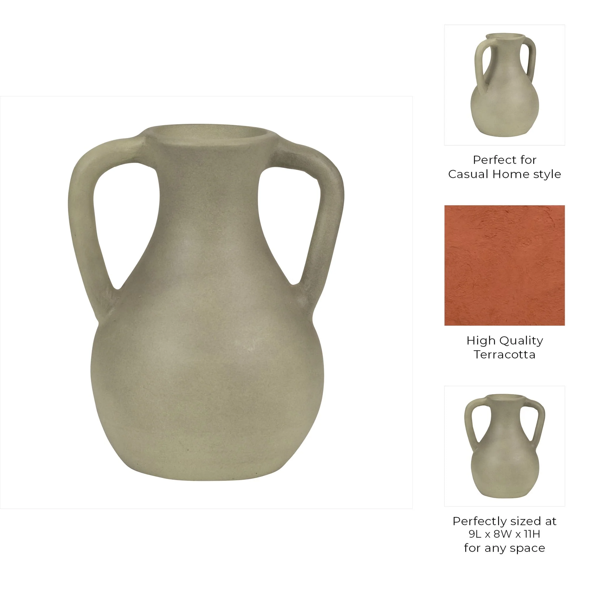 11" Terracotta Jug Vase W/ Handles, Sage Green - Image 10