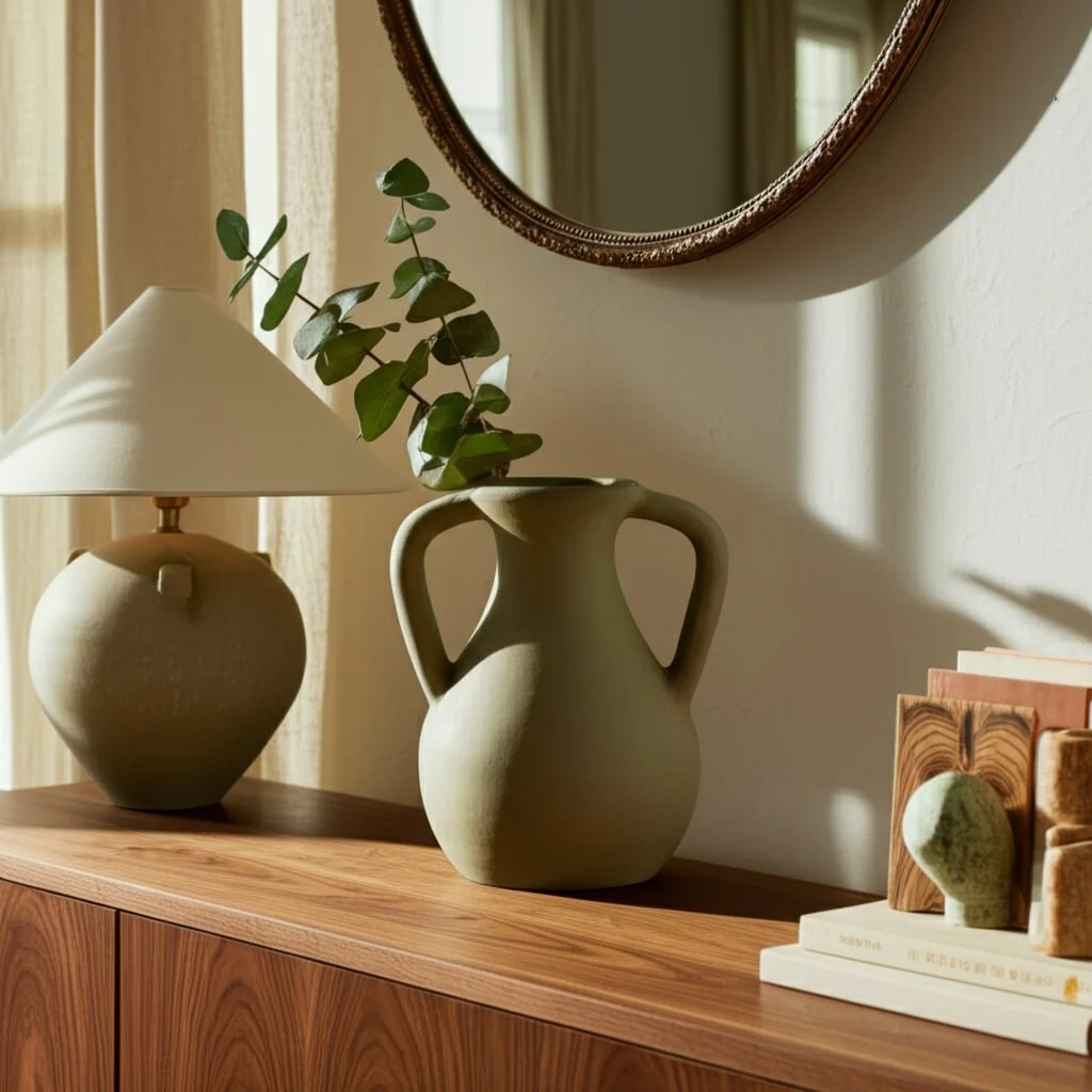 11" Terracotta Jug Vase W/ Handles, Sage Green - Image 12