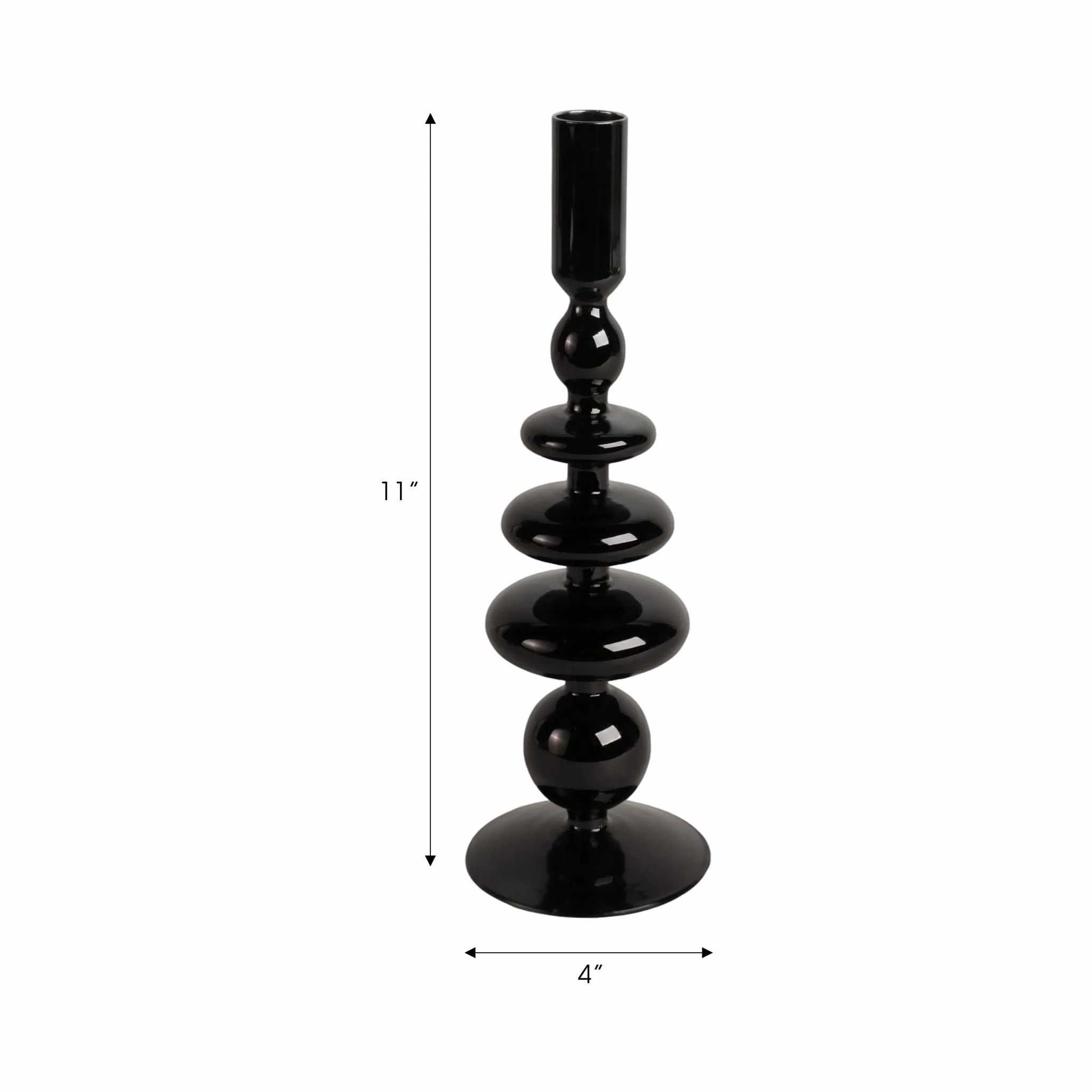11" Vintage Glass Taper Candle Holder, Black - Image 2
