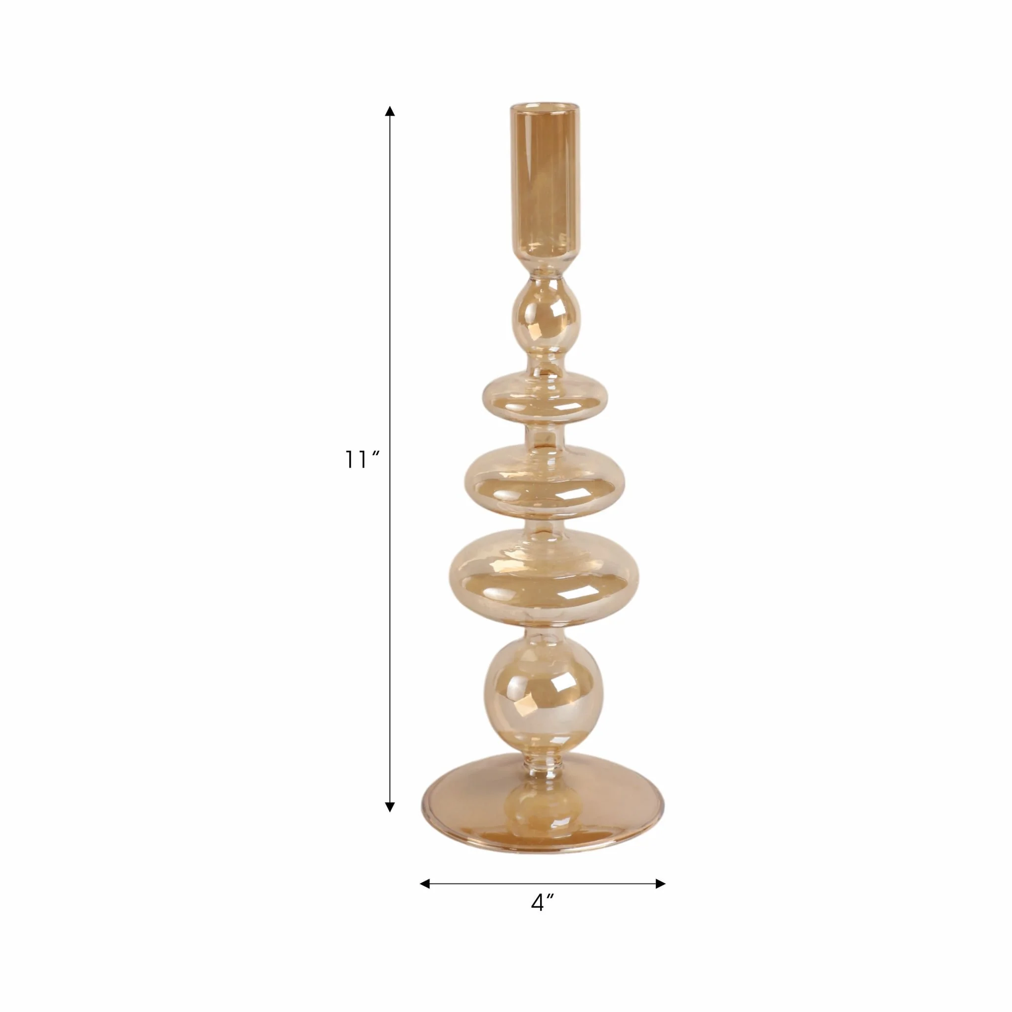 11" Vintage Glass Taper Candle Holder, Gold Luster - Image 2