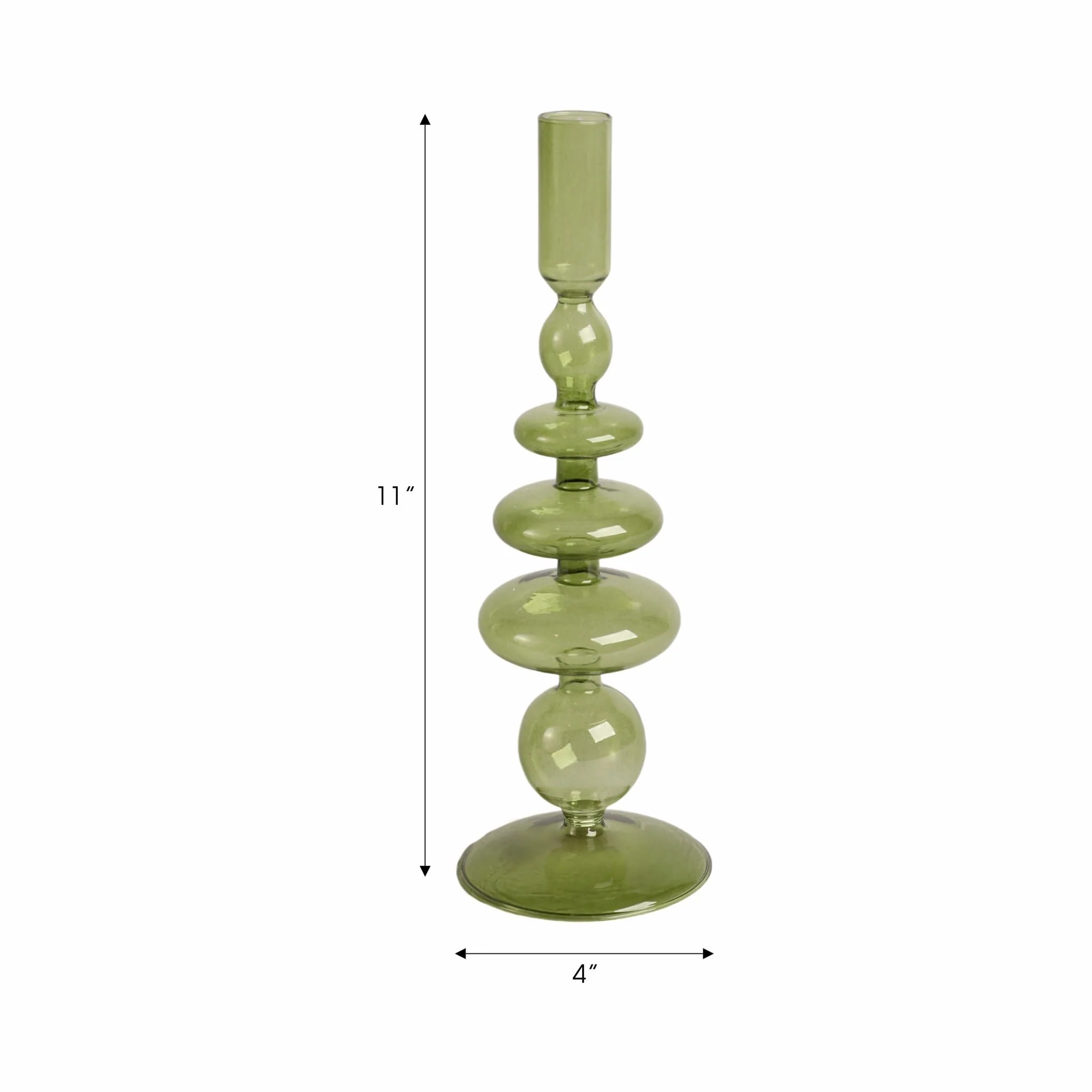 11" Vintage Glass Taper Candle Holder, Olive - Image 2