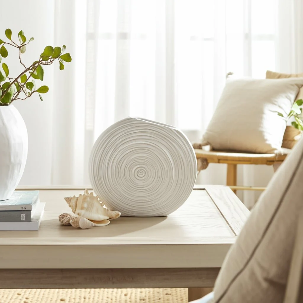 11"h Oval Swirled Vase, White - Image 12