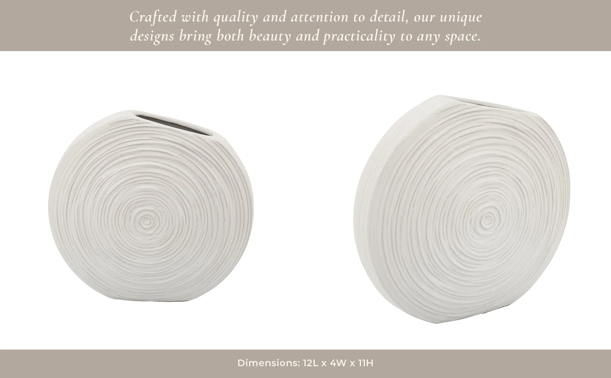11"h Oval Swirled Vase, White - Image 13