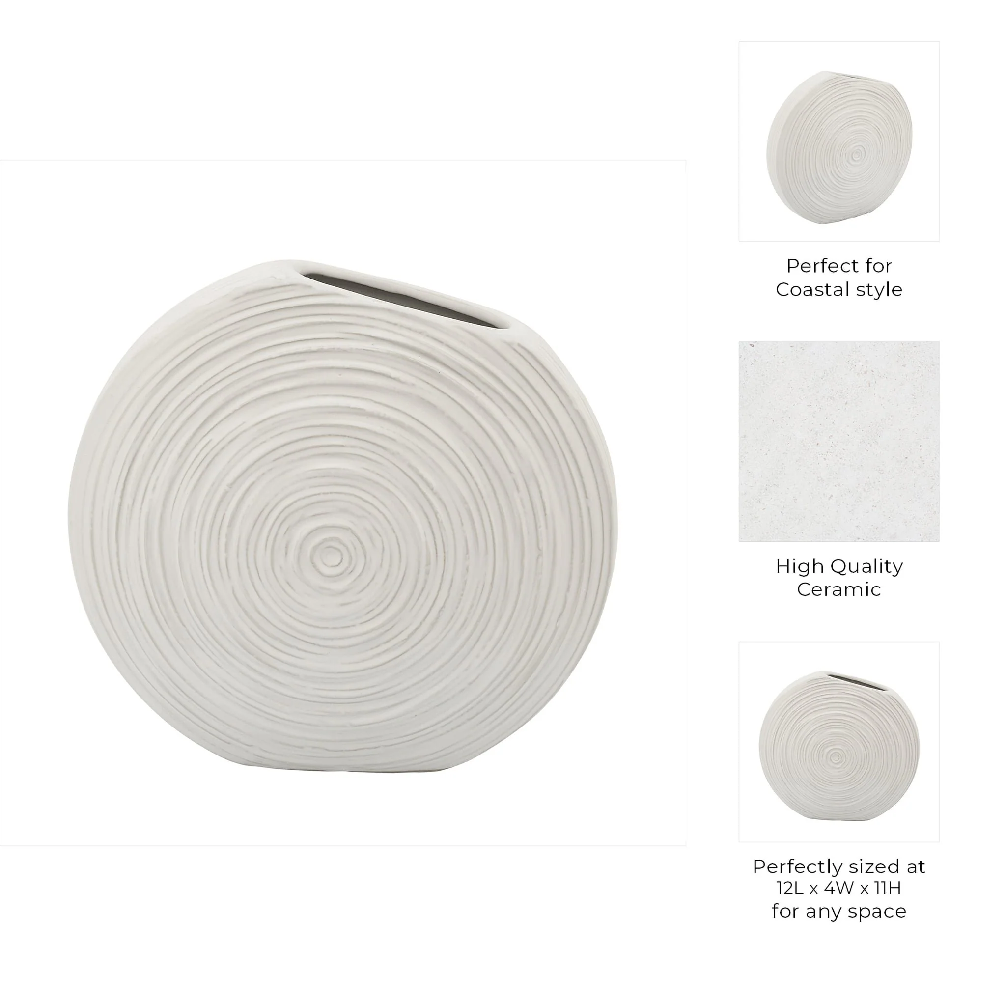 11"h Oval Swirled Vase, White - Image 7