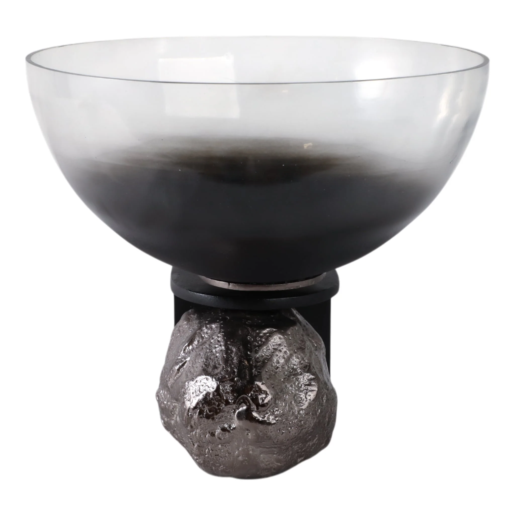 11x10" Glass Bowl On Rock Pedestal, Black/silver - Image 3