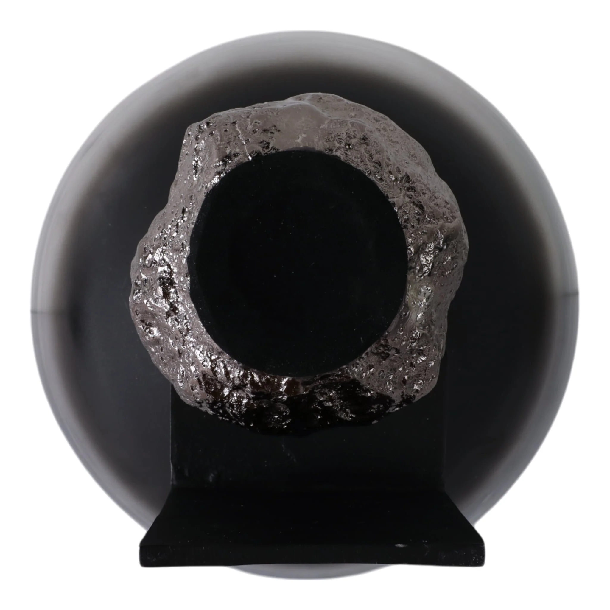 11x10" Glass Bowl On Rock Pedestal, Black/silver - Image 7