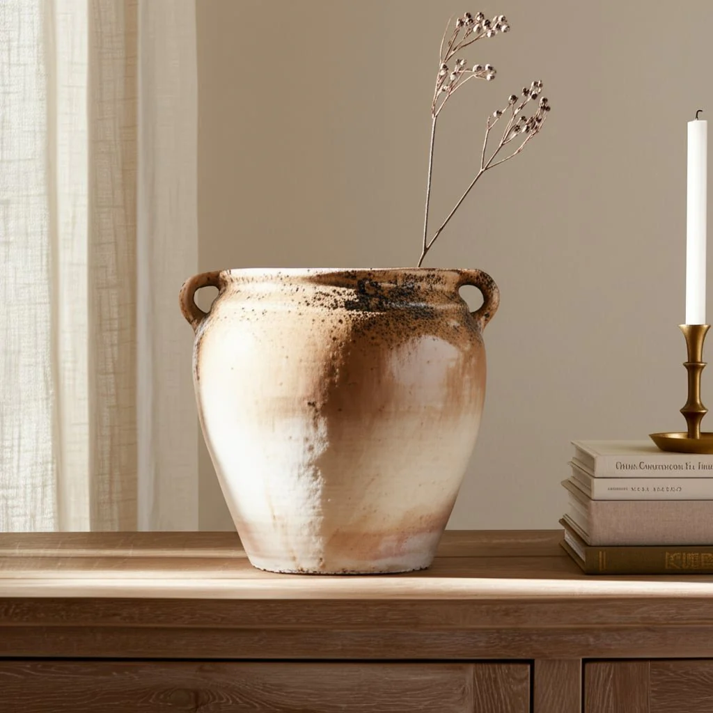 11x10" Textured Terracotta 2-handle Vase,ivry/brwn - Image 8