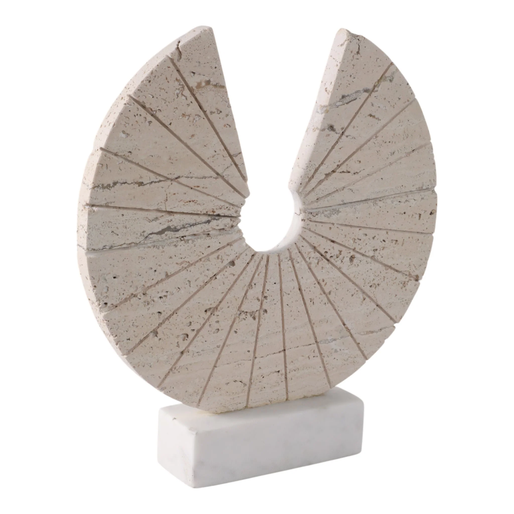 11x10" Travertine Open Circle On Marble Base, Tan/ - Image 2