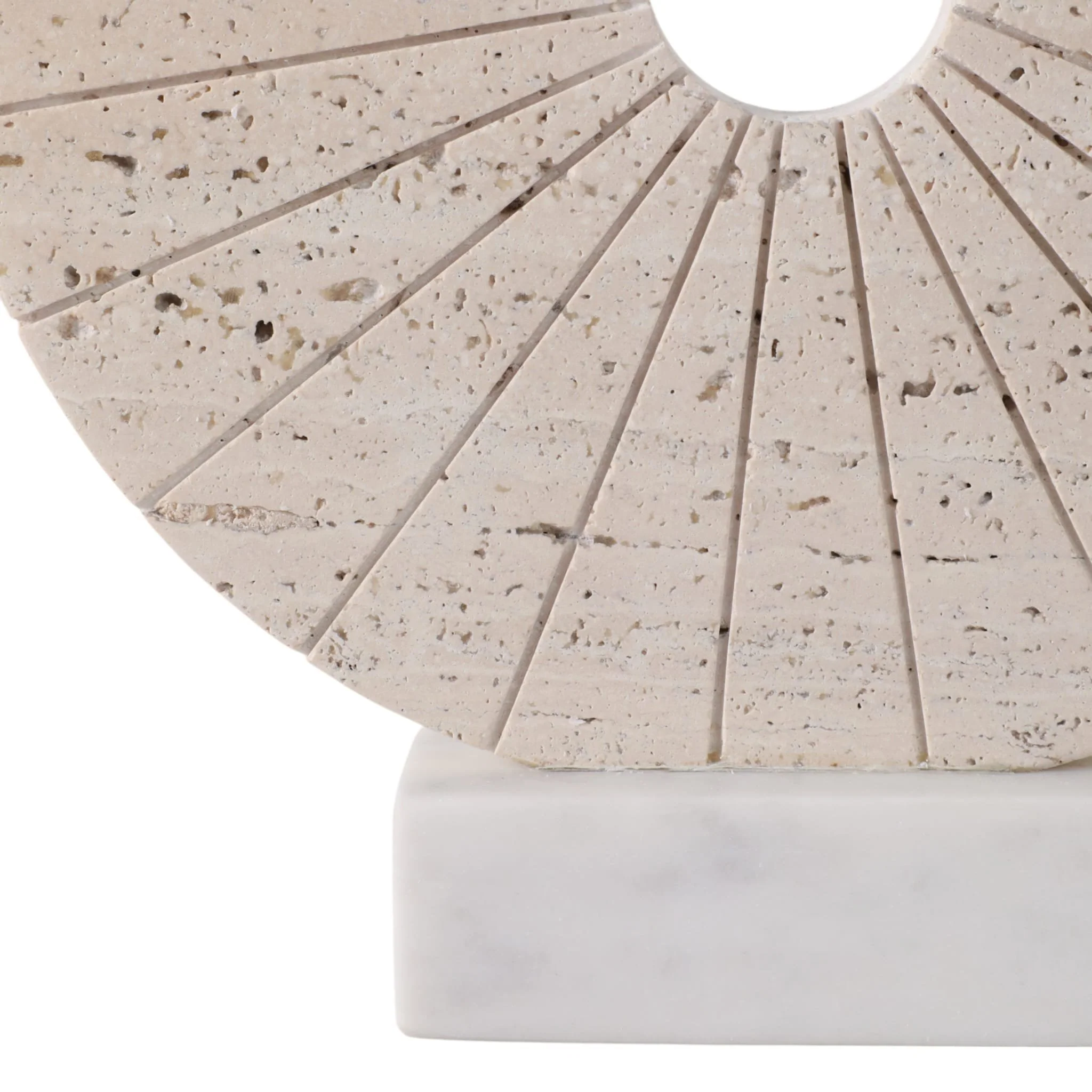 11x10" Travertine Open Circle On Marble Base, Tan/ - Image 5