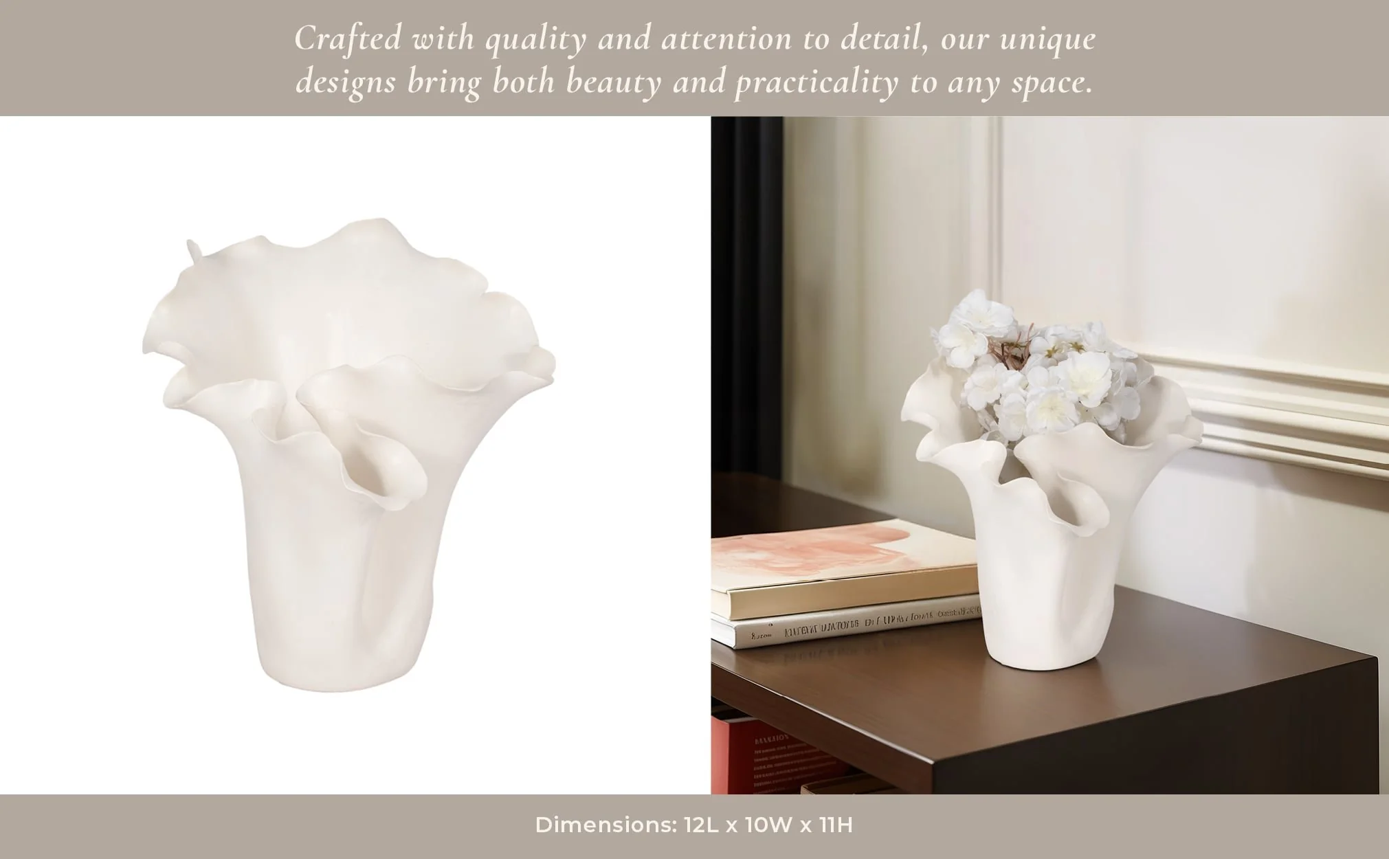 11x12" Handmade Flutter Vase, White - Image 12
