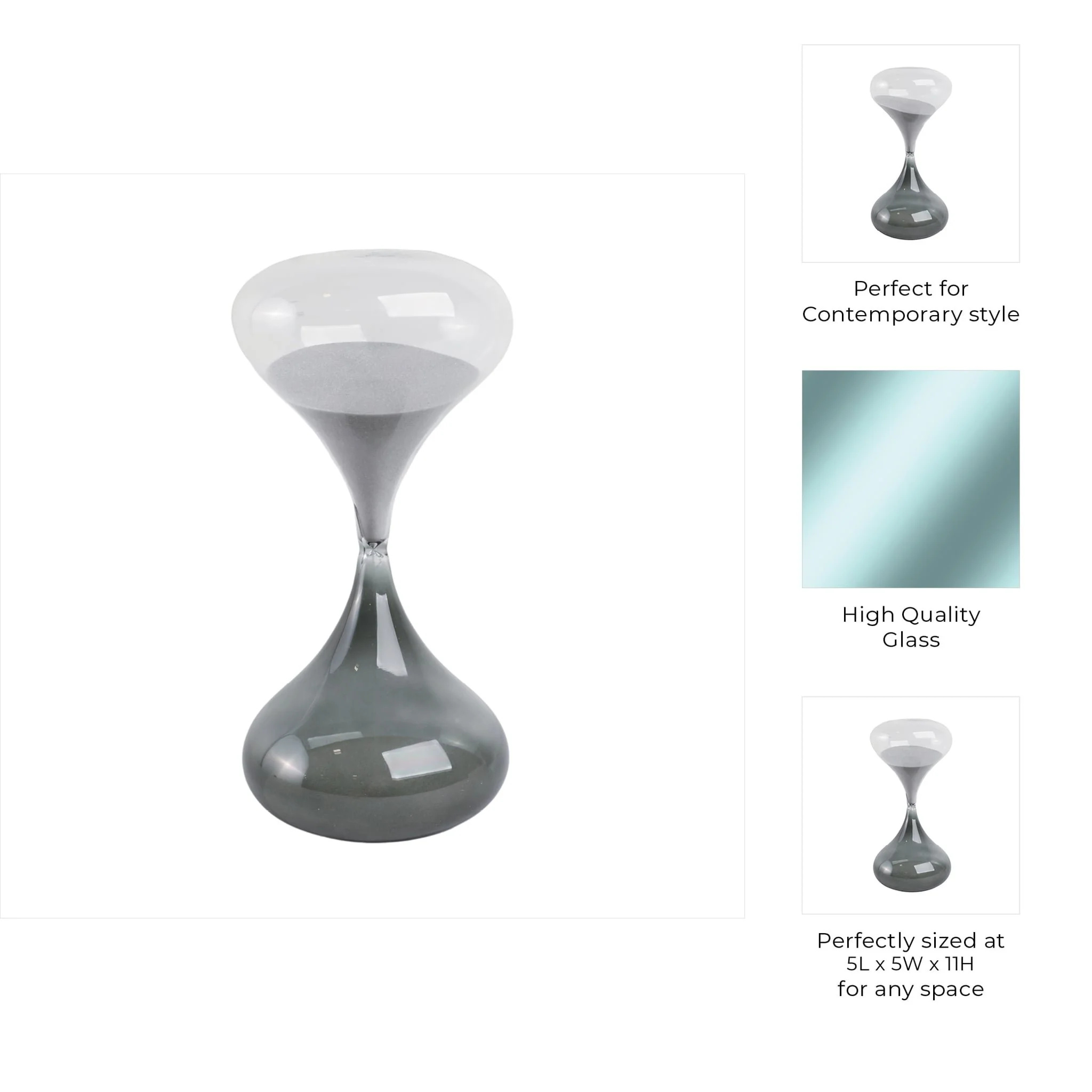 11x5" Glass 60min Modern Sandtimer, Smoke - Image 9